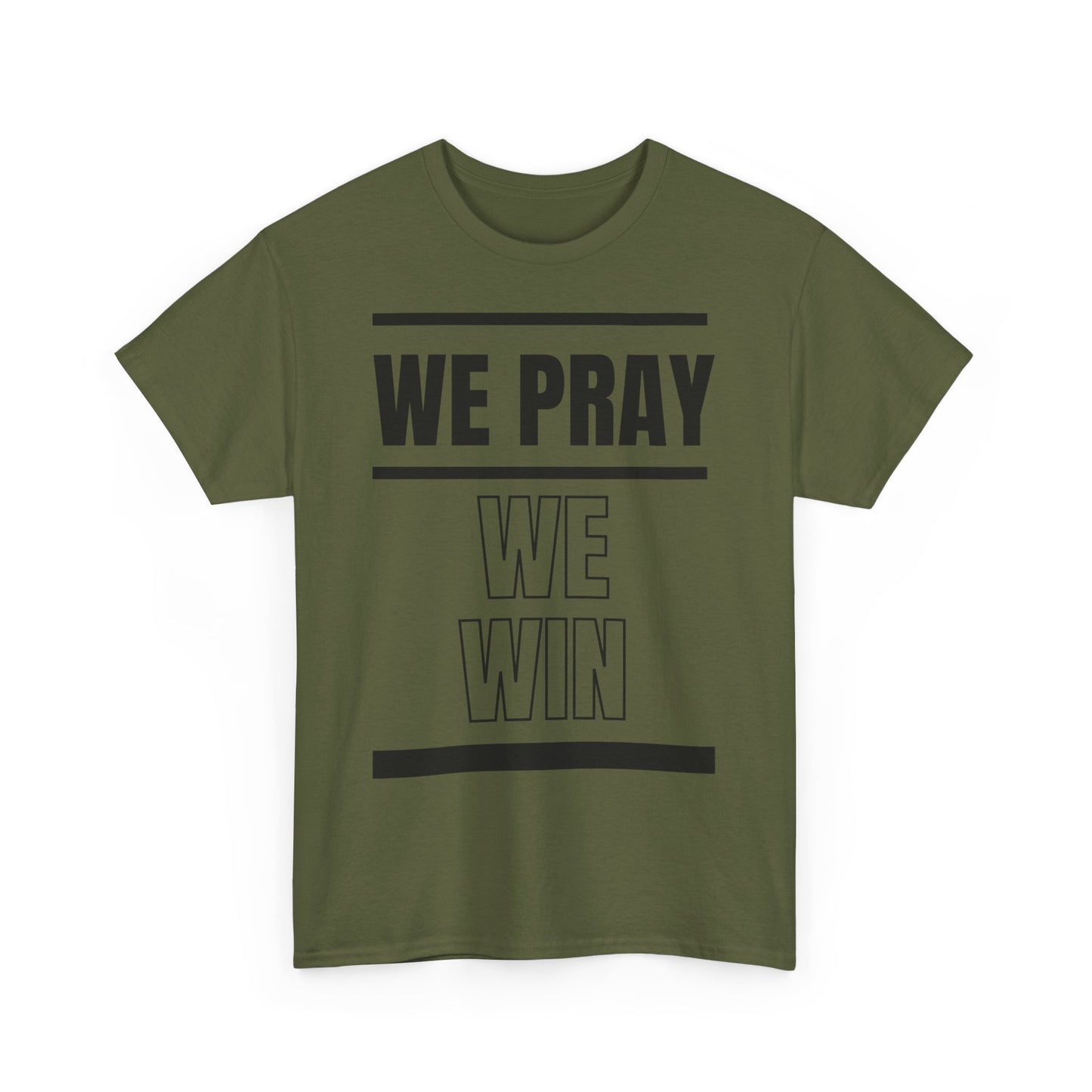 Inspirational 'WE PRAY WE WIN' Heavy Cotton T-Shirt by Novelty Wonders