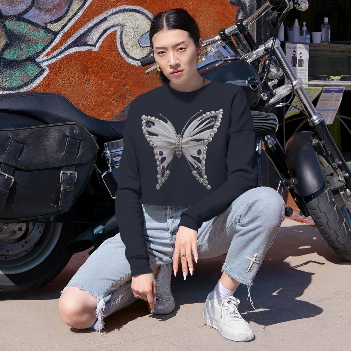 Premium 'Butterfly Design' Women's Cropped Sweatshirt by Novelty Wonders