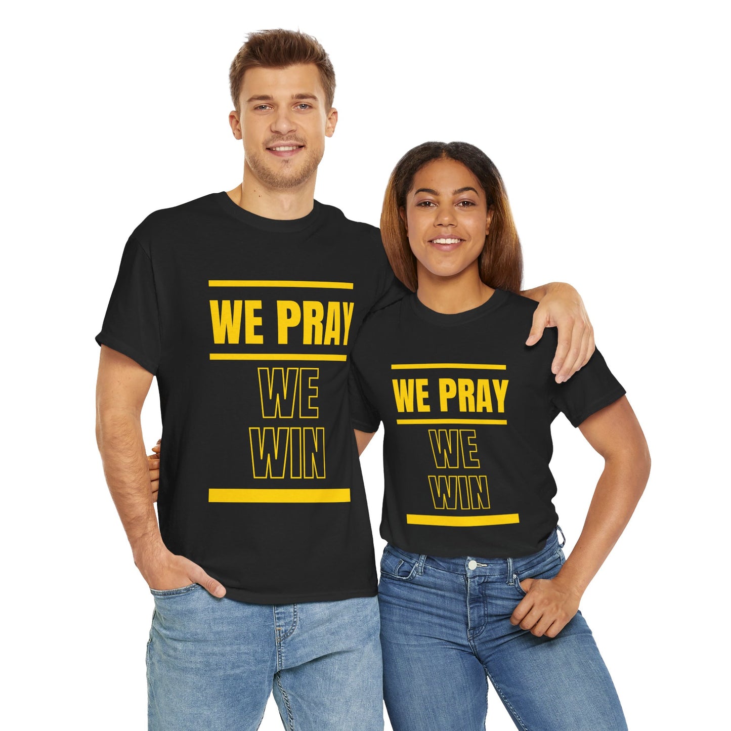 Inspirational 'WE PRAY WE WIN' Heavy Cotton T-Shirt™ by Novelty Wonders