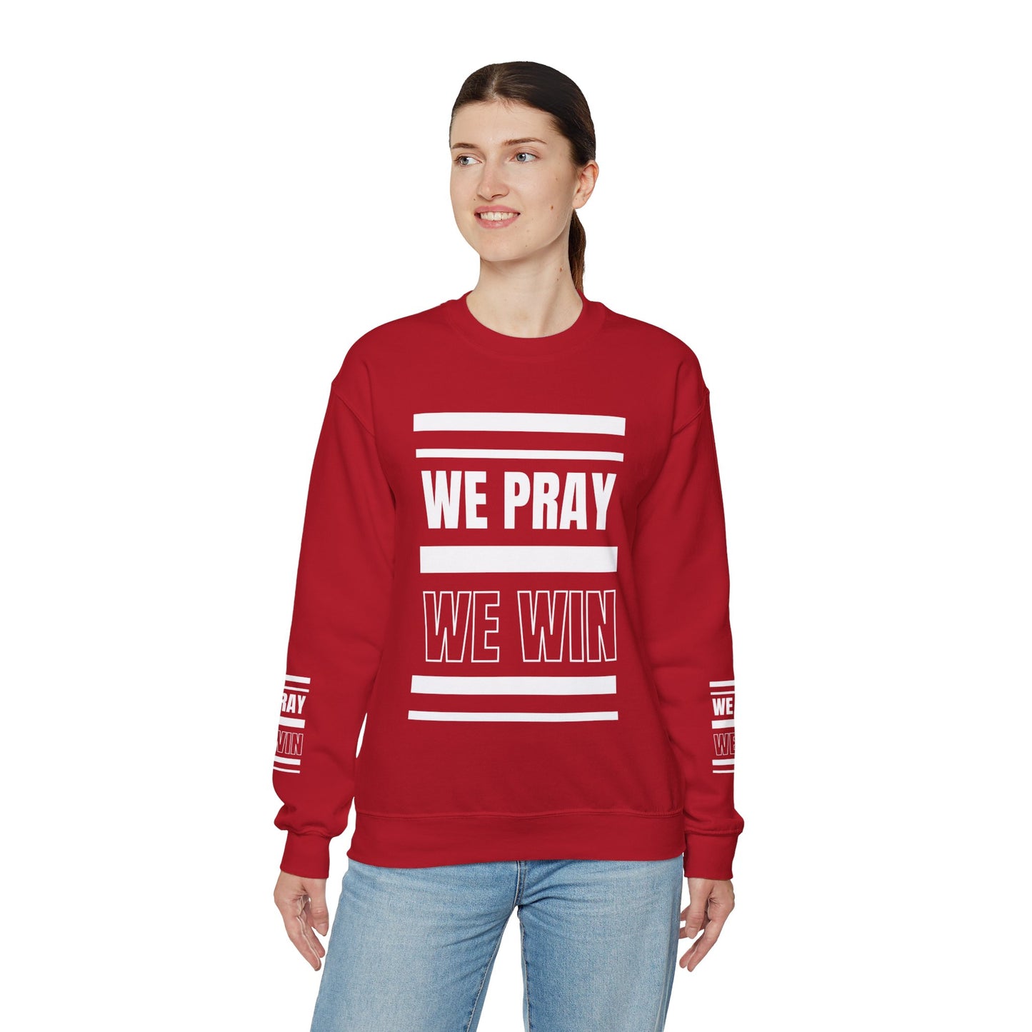 Inspirational 'WE PRAY WE WIN' Logo Crewneck Sweatshirt™ by Novelty Wonders