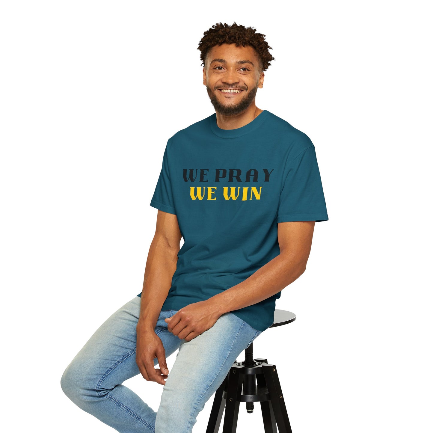 Inspirational 'WE PRAY WE WIN' Garment-Dyed T-Shirt by Novelty Wonders