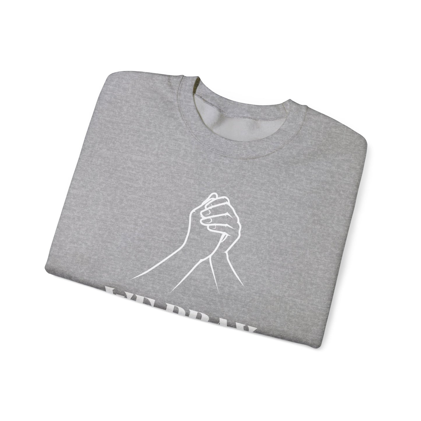 Inspirational 'WE PRAY WE WIN' Praying Hands™ Crewneck Sweatshirt by Novelty Wonders