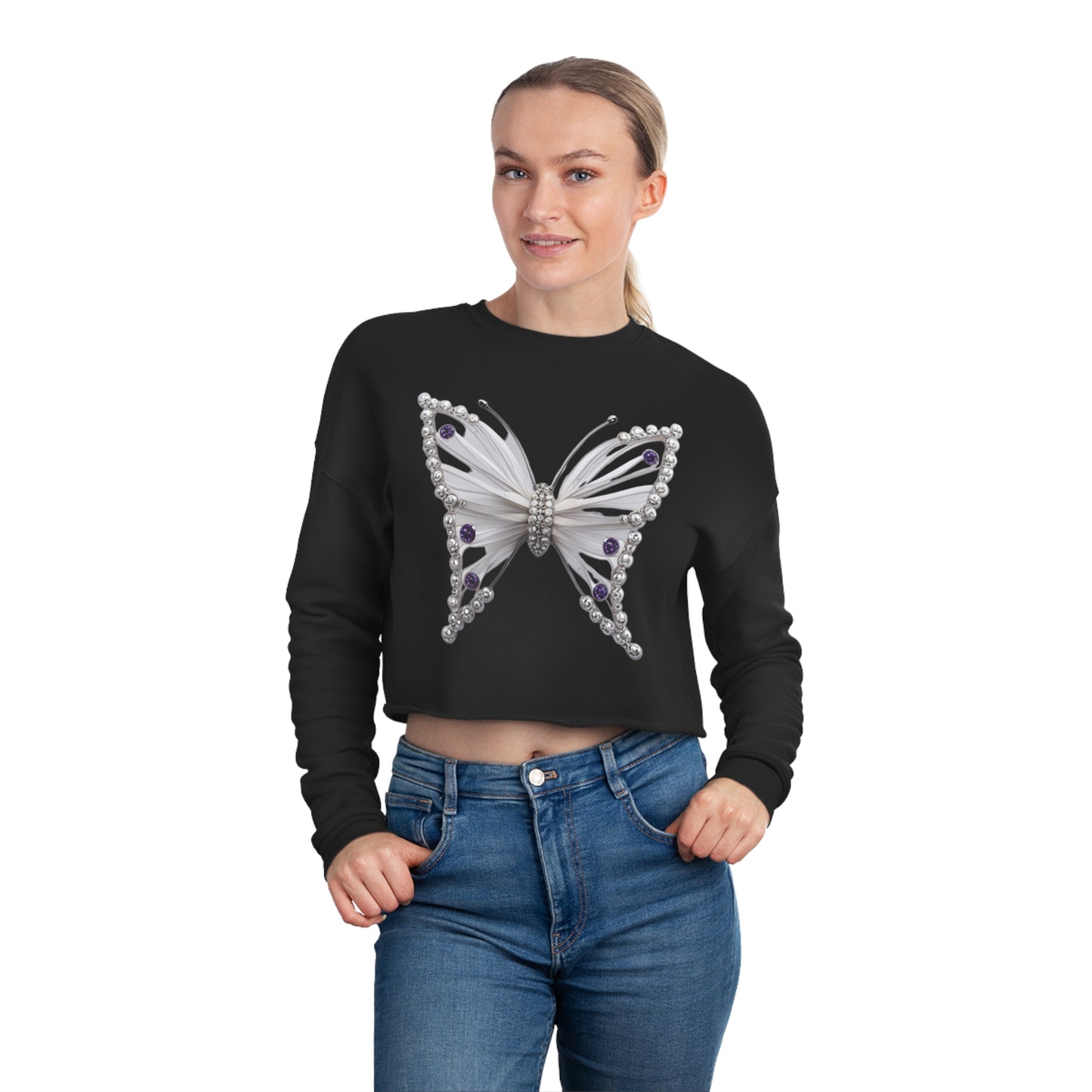 Premium 'Butterfly Design' Women's Cropped Sweatshirt by Novelty Wonders