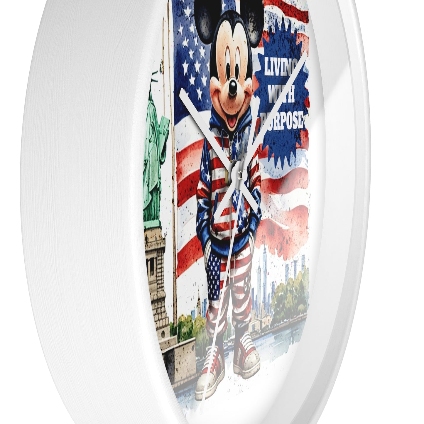 Patriotic Mickey Mouse 'Living With Purpose' Wall Clock - Statue of Liberty & American Flag Design by Novelty Wonders