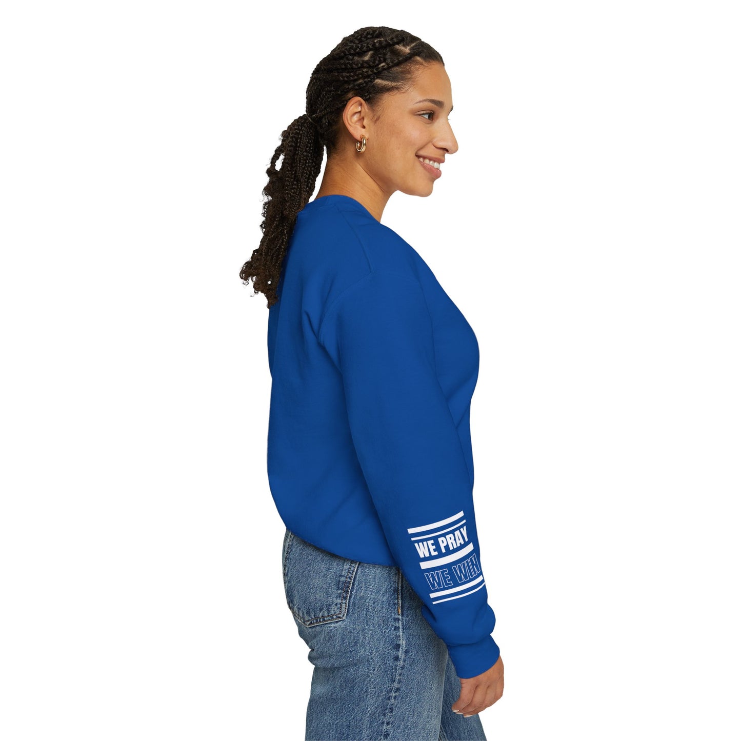 Inspirational 'WE PRAY WE WIN' Logo Crewneck Sweatshirt™ by Novelty Wonders