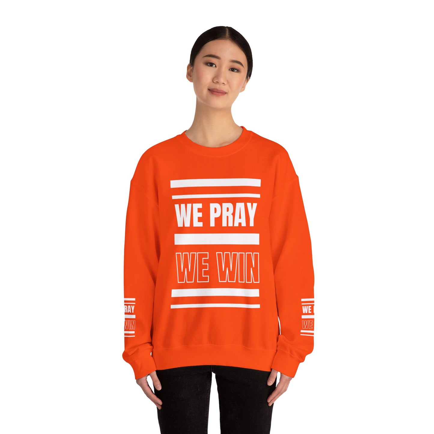 Inspirational 'WE PRAY WE WIN' Logo Crewneck Sweatshirt™ by Novelty Wonders