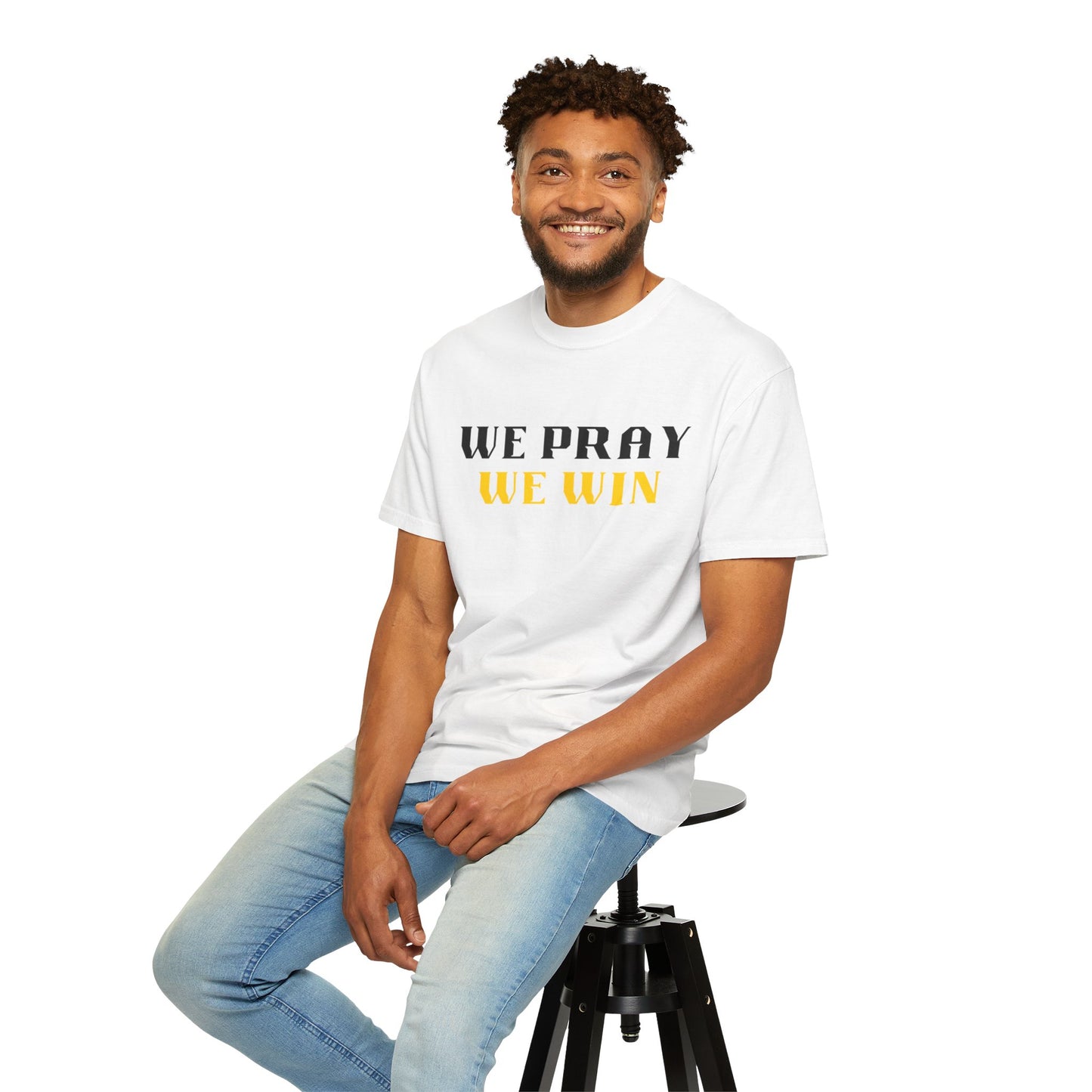 Inspirational 'WE PRAY WE WIN' Garment-Dyed T-Shirt by Novelty Wonders