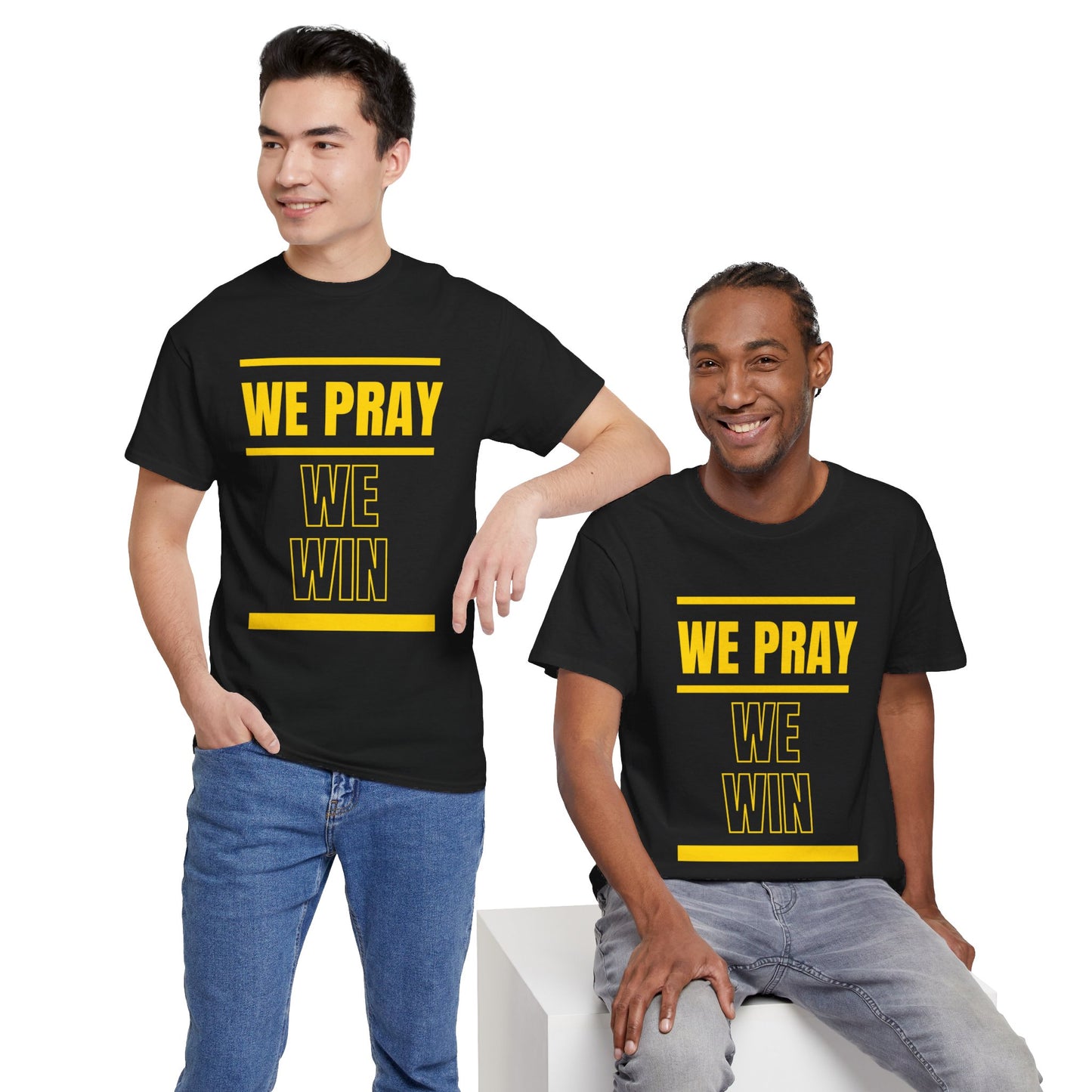 Inspirational 'WE PRAY WE WIN' Heavy Cotton T-Shirt™ by Novelty Wonders