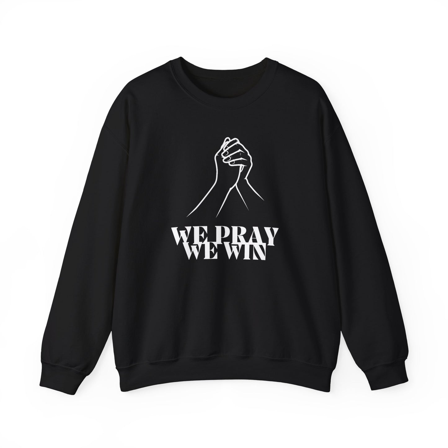 Inspirational 'WE PRAY WE WIN' Praying Hands™ Crewneck Sweatshirt by Novelty Wonders