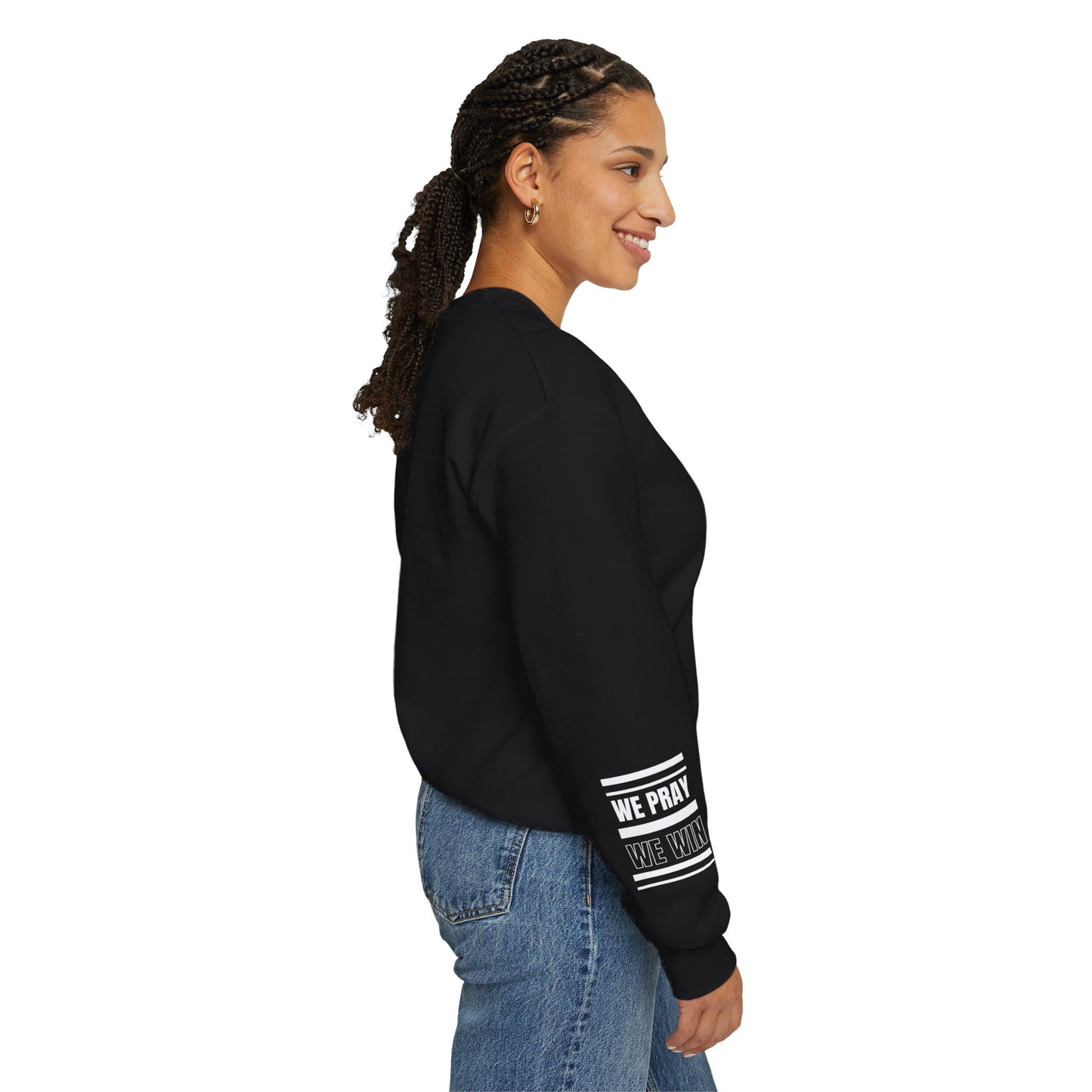 Inspirational 'WE PRAY WE WIN' Logo Crewneck Sweatshirt™ by Novelty Wonders