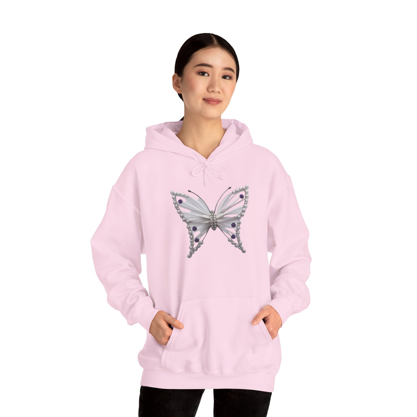 Premium Butterfly Design Unisex Hooded Sweatshirt™ Light Pink, Adult Sizes S -5XL