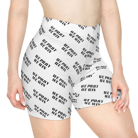 Inspirational 'WE PRAY WE WIN' Women's Biker Shorts All Over Print (AOP) by Novelty Wonders