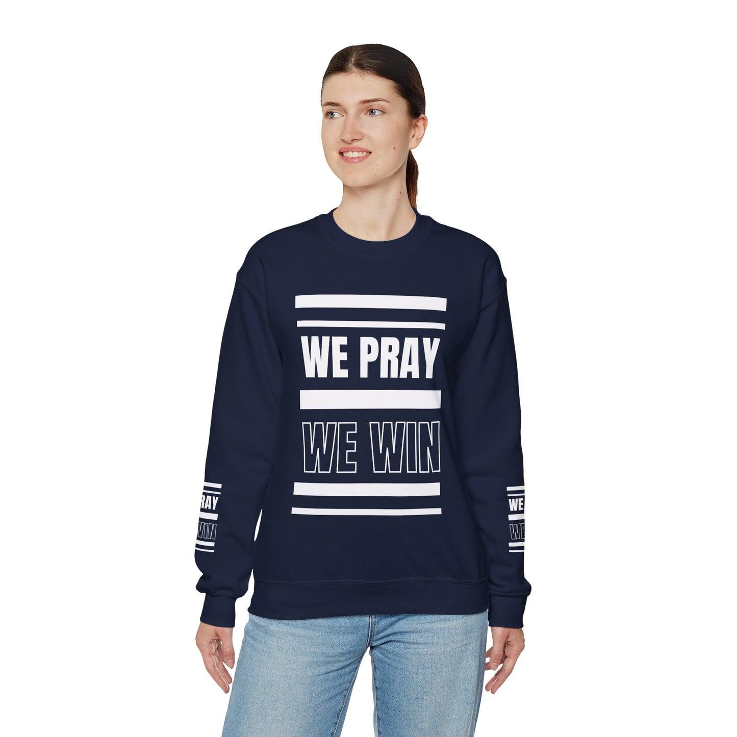 Inspirational 'WE PRAY WE WIN' Logo Crewneck Sweatshirt™ by Novelty Wonders