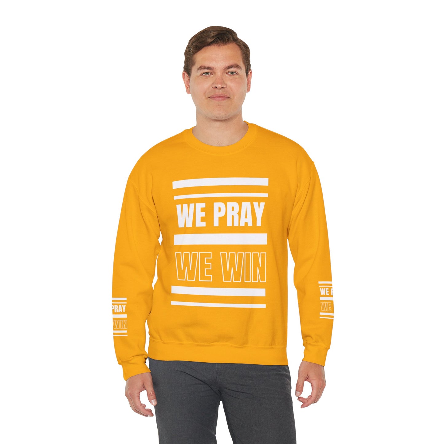 Inspirational 'WE PRAY WE WIN' Logo Crewneck Sweatshirt™ by Novelty Wonders