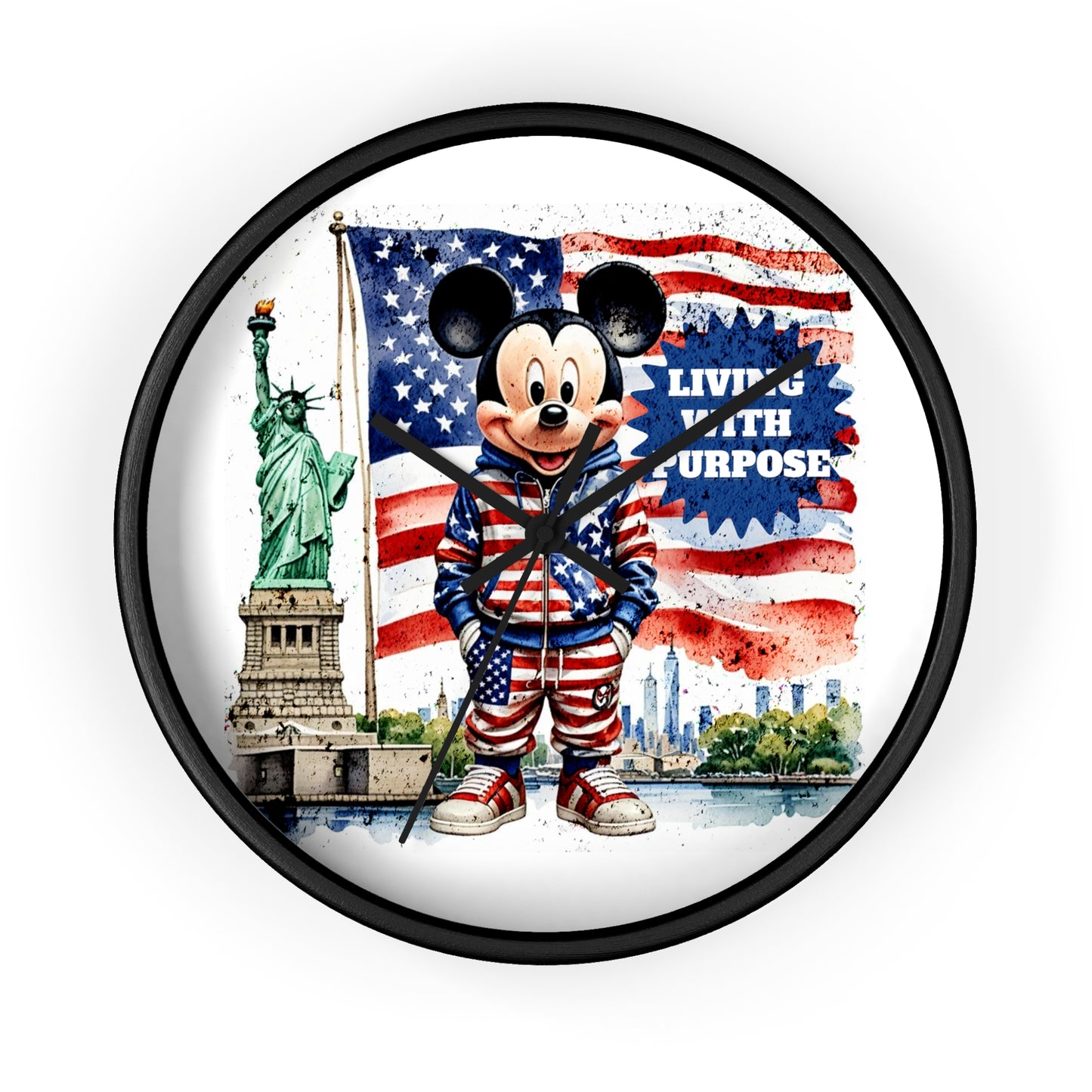 Patriotic Mickey Mouse 'Living With Purpose' Wall Clock - Statue of Liberty & American Flag Design by Novelty Wonders