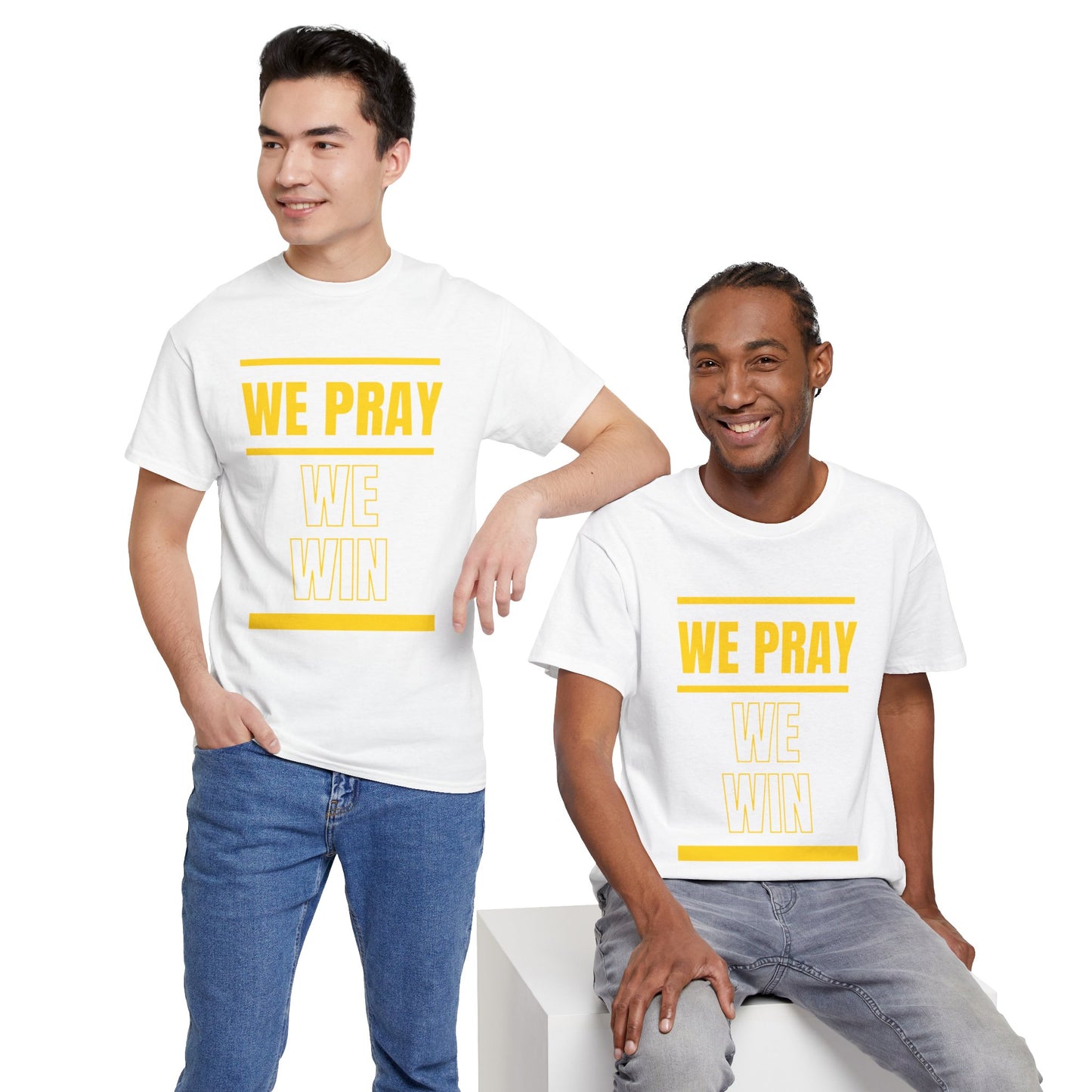 Inspirational 'WE PRAY WE WIN' Heavy Cotton T-Shirt™ by Novelty Wonders