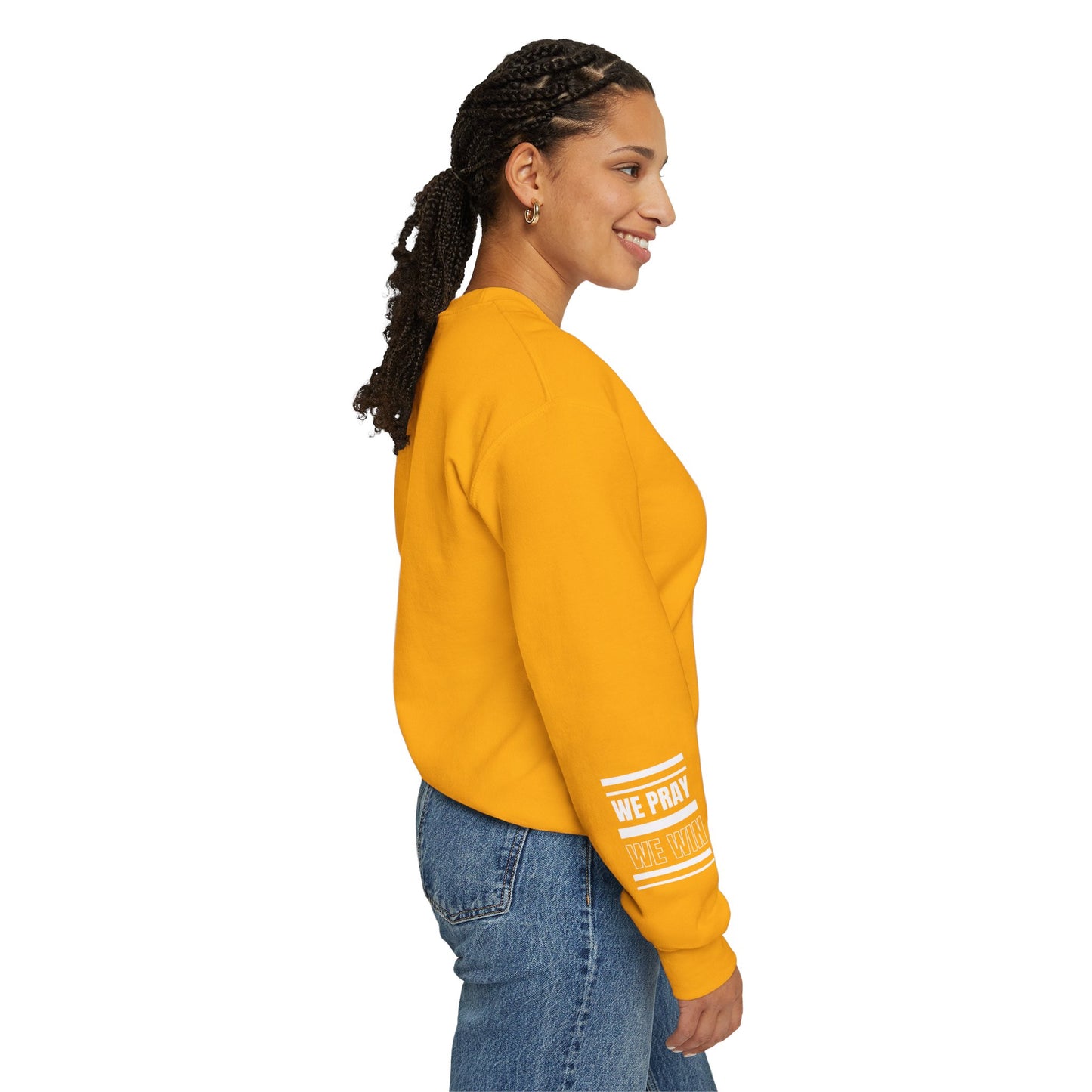 Inspirational 'WE PRAY WE WIN' Logo Crewneck Sweatshirt™ by Novelty Wonders