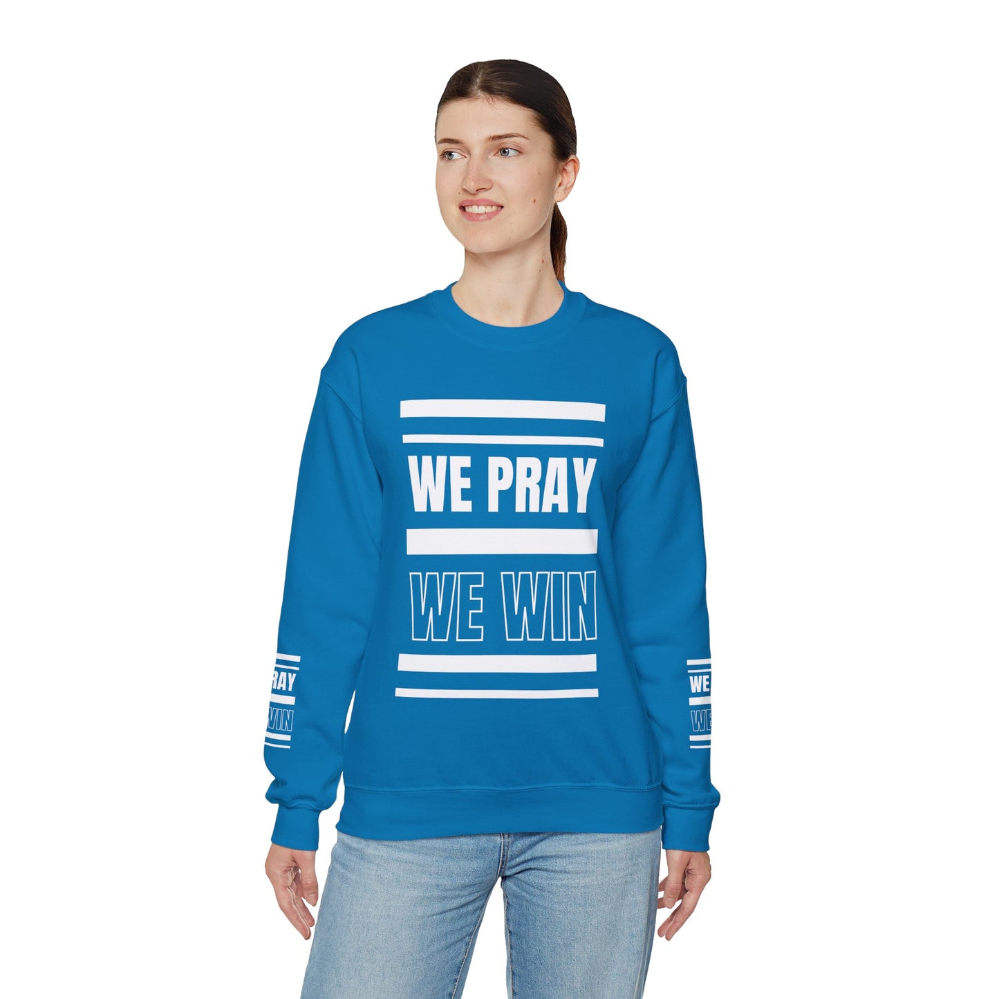 Inspirational 'WE PRAY WE WIN' Logo Crewneck Sweatshirt™ by Novelty Wonders