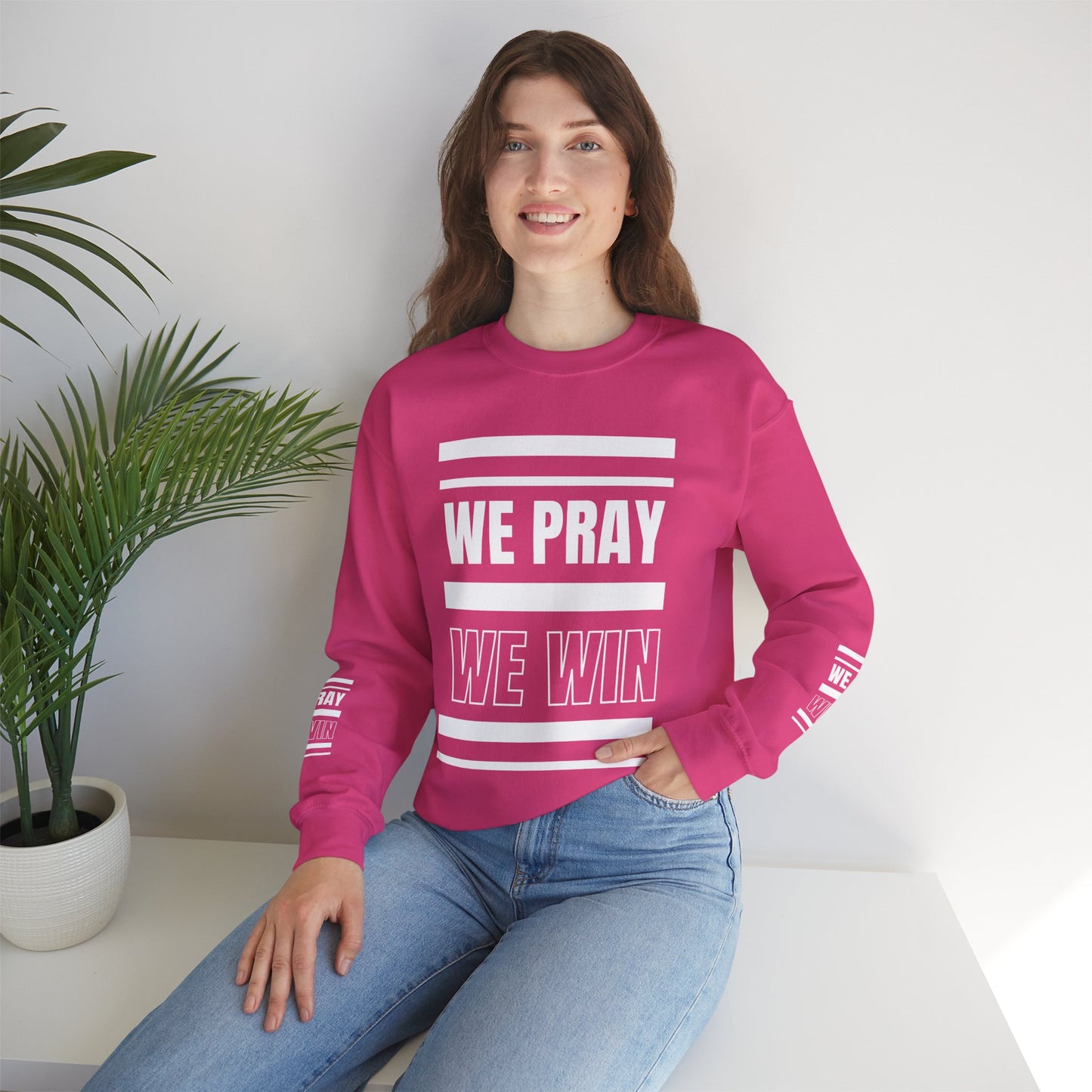 Inspirational 'WE PRAY WE WIN' Logo Crewneck Sweatshirt™ by Novelty Wonders