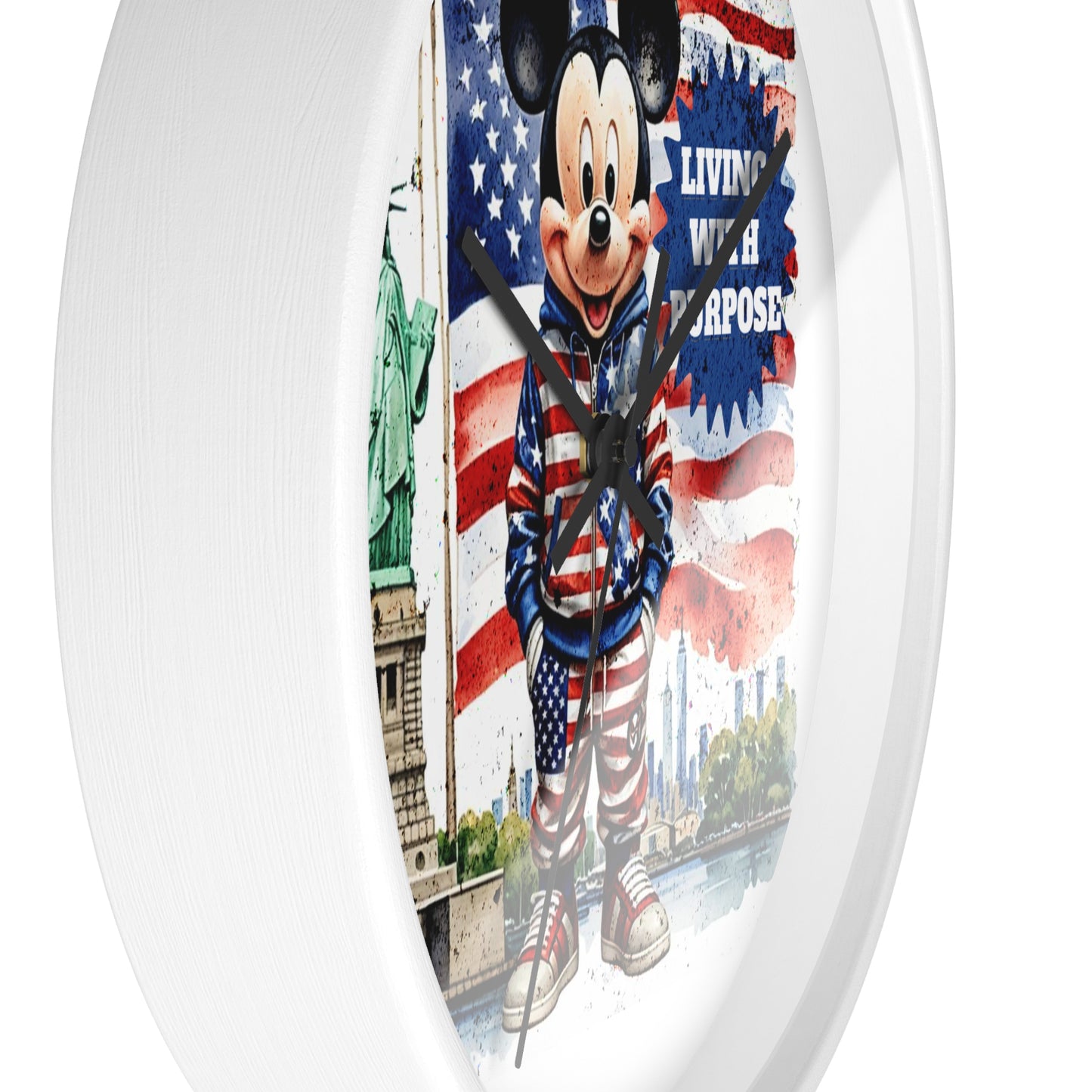 Patriotic Mickey Mouse 'Living With Purpose' Wall Clock - Statue of Liberty & American Flag Design by Novelty Wonders