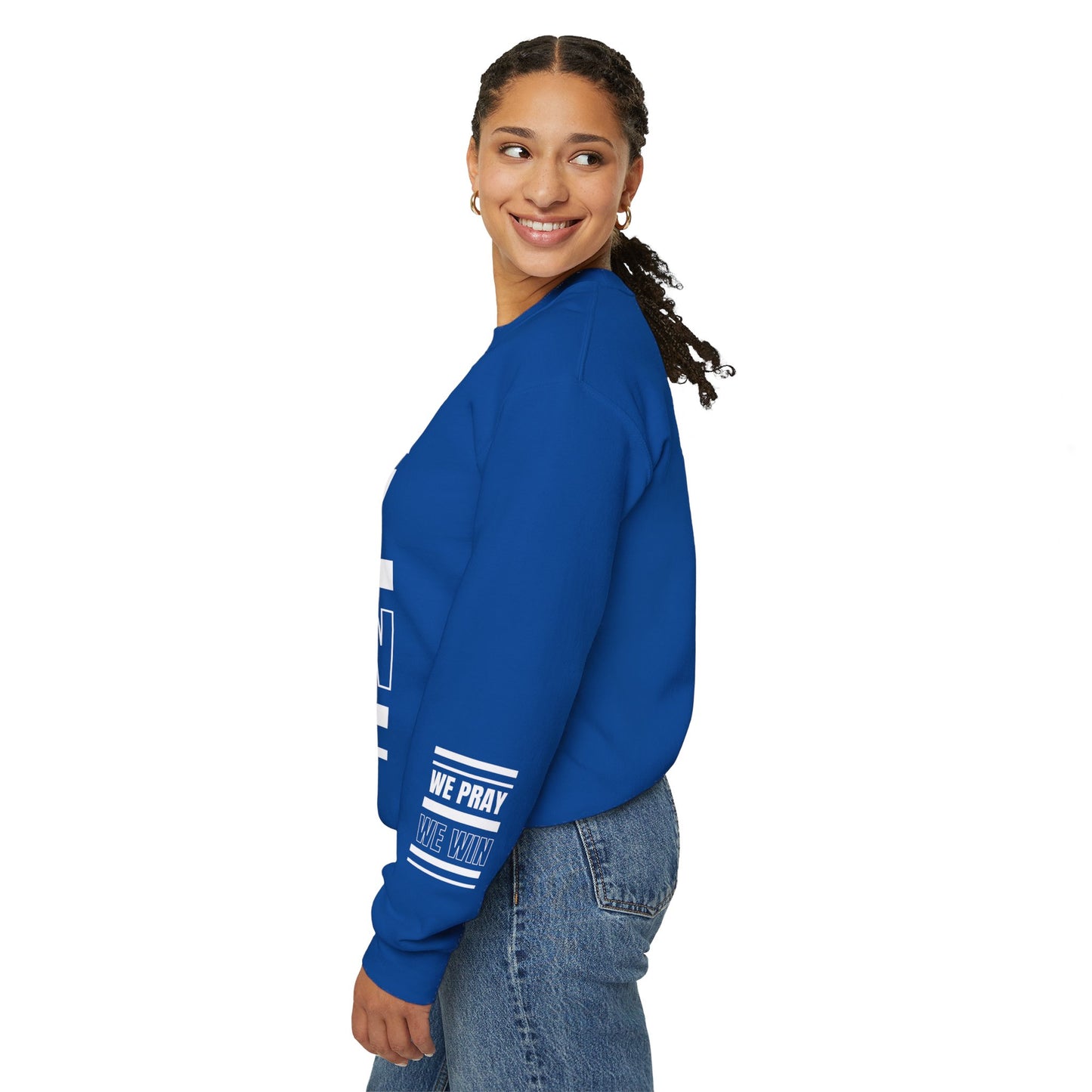 Inspirational 'WE PRAY WE WIN' Logo Crewneck Sweatshirt™ by Novelty Wonders