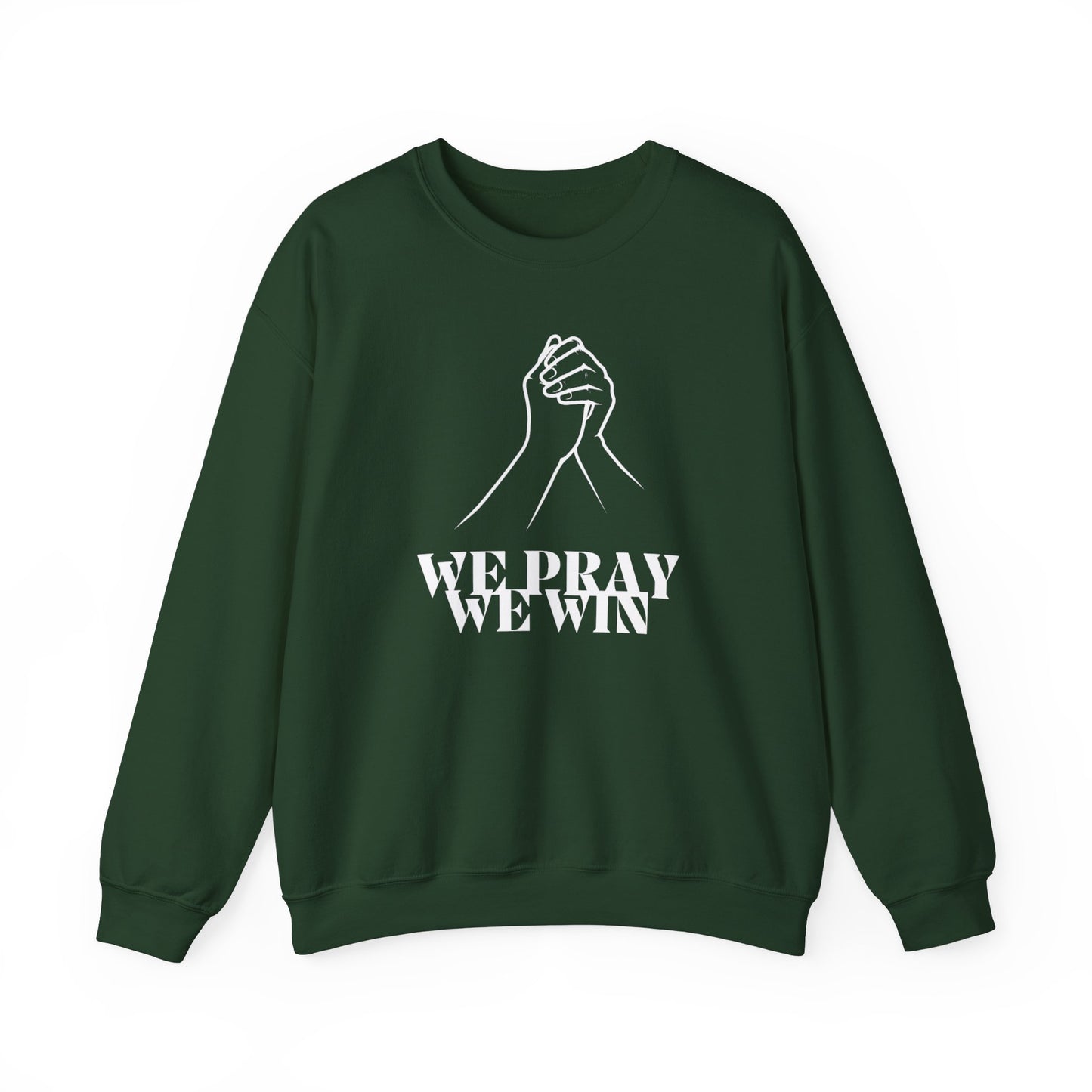 Inspirational 'WE PRAY WE WIN' Praying Hands™ Crewneck Sweatshirt by Novelty Wonders