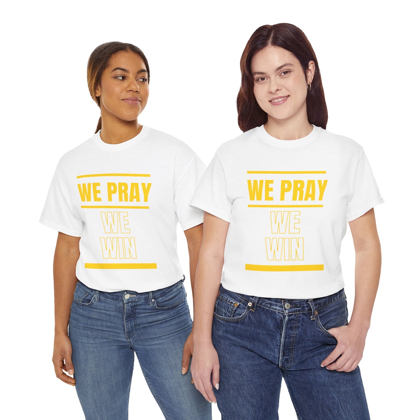 Inspirational 'WE PRAY WE WIN' Heavy Cotton T-Shirt™ by Novelty Wonders