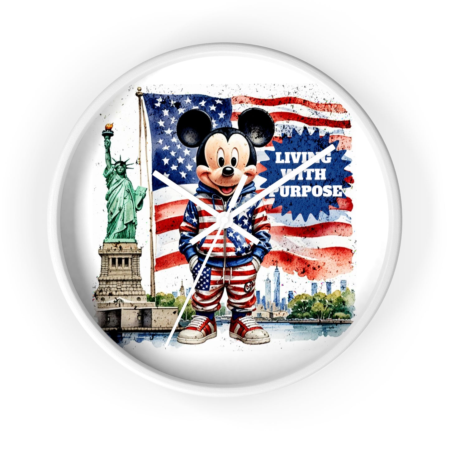 Patriotic Mickey Mouse 'Living With Purpose' Wall Clock - Statue of Liberty & American Flag Design by Novelty Wonders