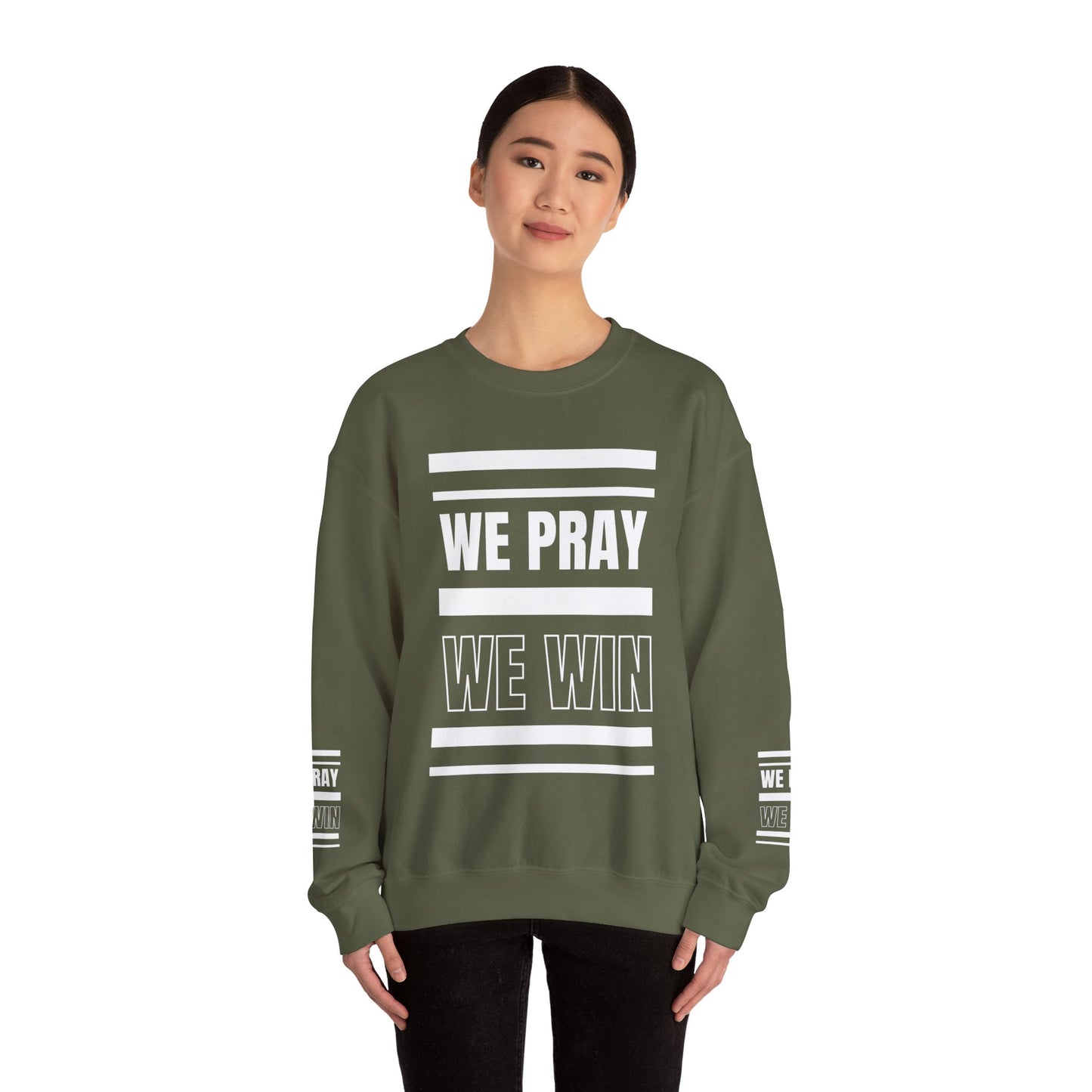 Inspirational 'WE PRAY WE WIN' Logo Crewneck Sweatshirt™ by Novelty Wonders