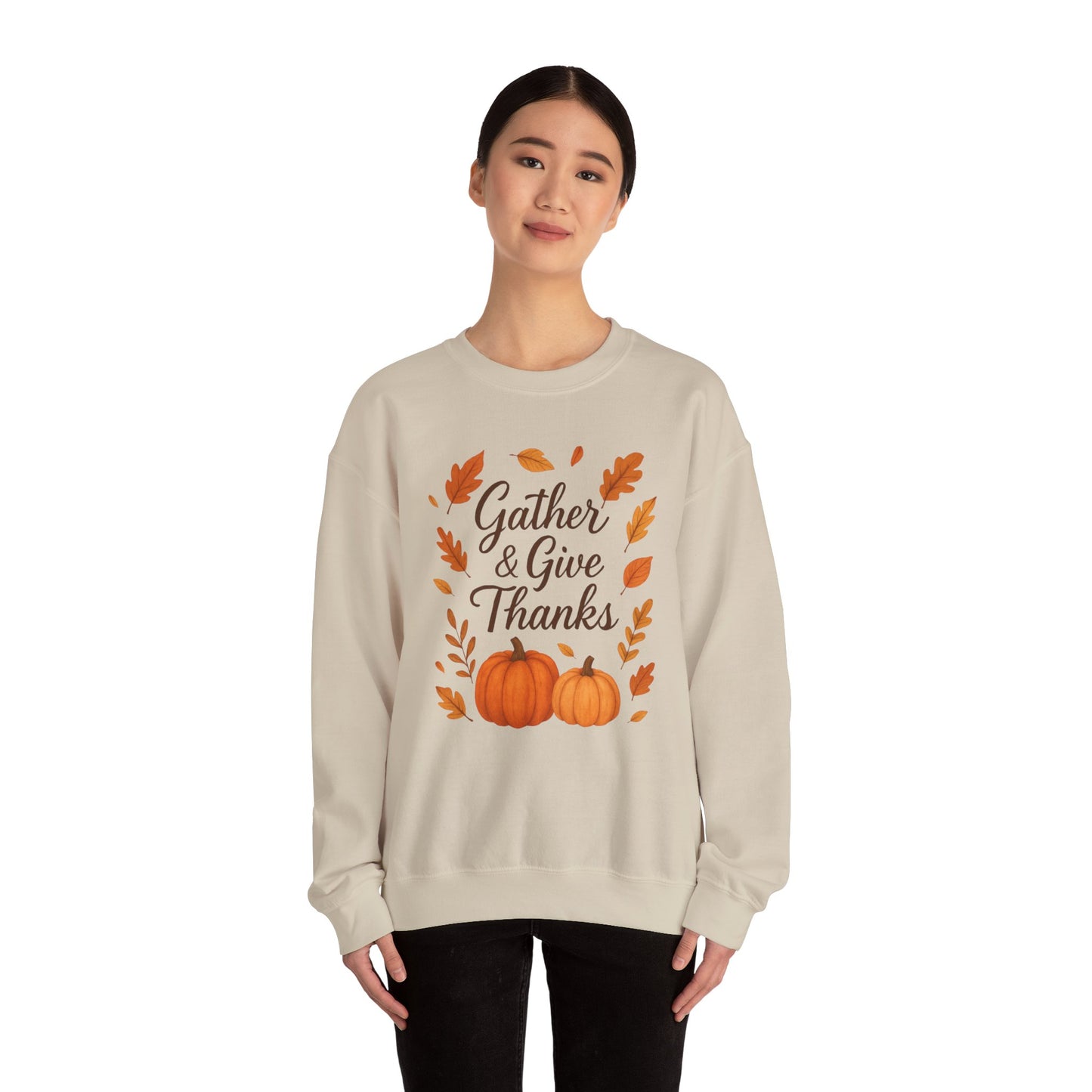 Gather & Give Thanks Pumpkin™ Crewneck Sweatshirt | Unisex Long Sleeve Thanksgiving Apparel