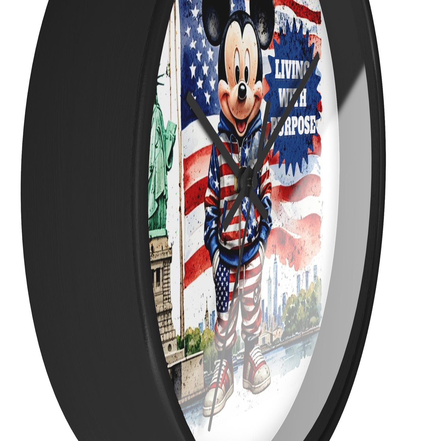 Patriotic Mickey Mouse 'Living With Purpose' Wall Clock - Statue of Liberty & American Flag Design by Novelty Wonders