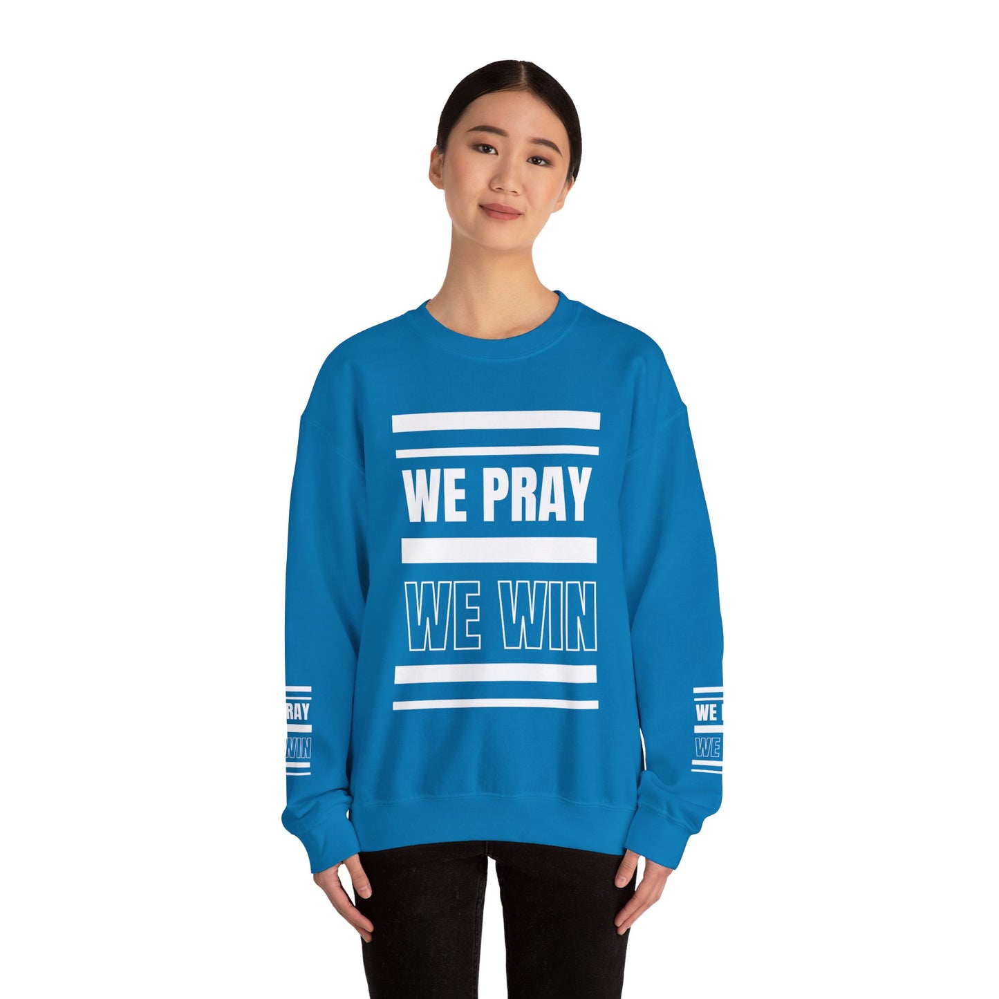 Inspirational 'WE PRAY WE WIN' Logo Crewneck Sweatshirt™ by Novelty Wonders