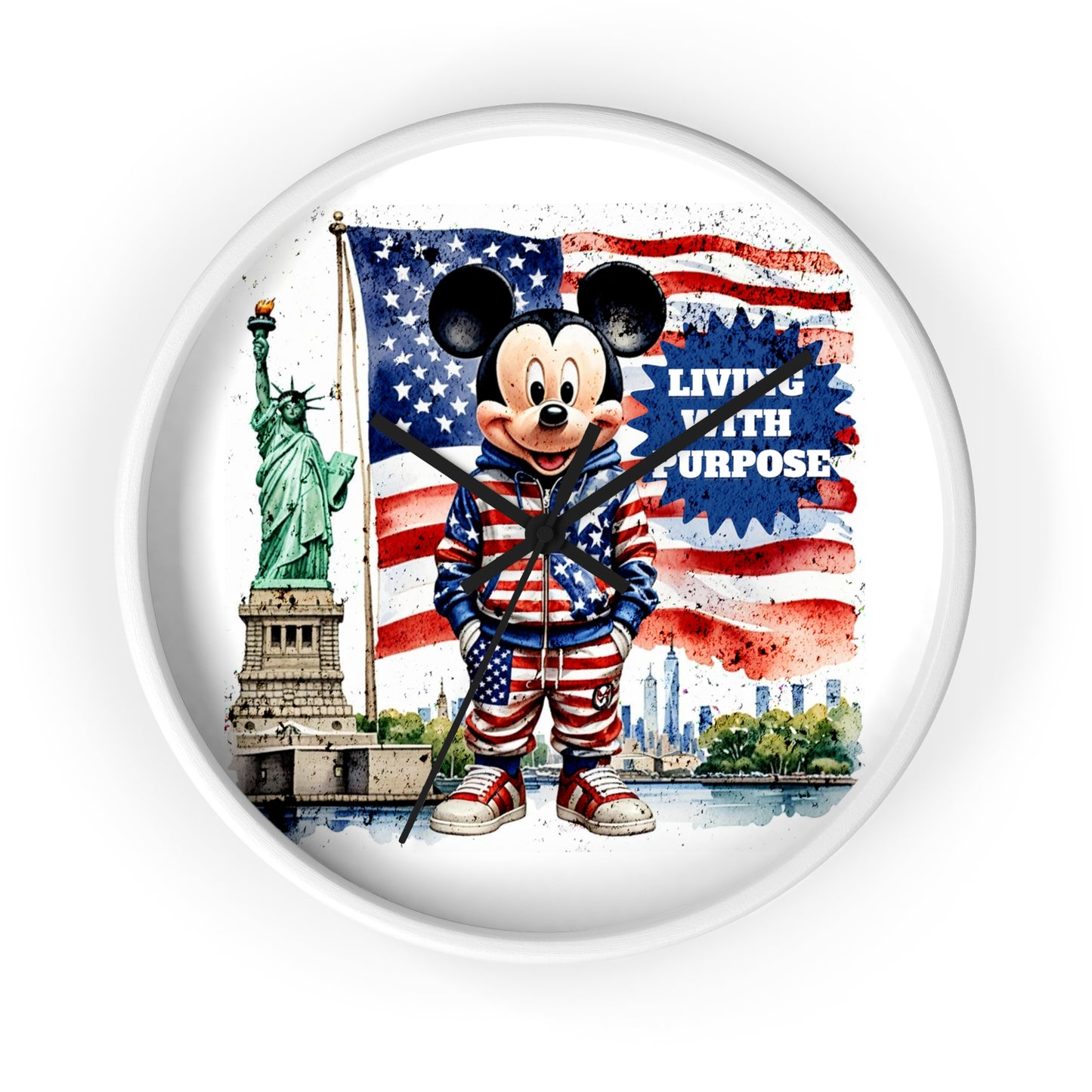 Patriotic Mickey Mouse 'Living With Purpose' Wall Clock - Statue of Liberty & American Flag Design by Novelty Wonders