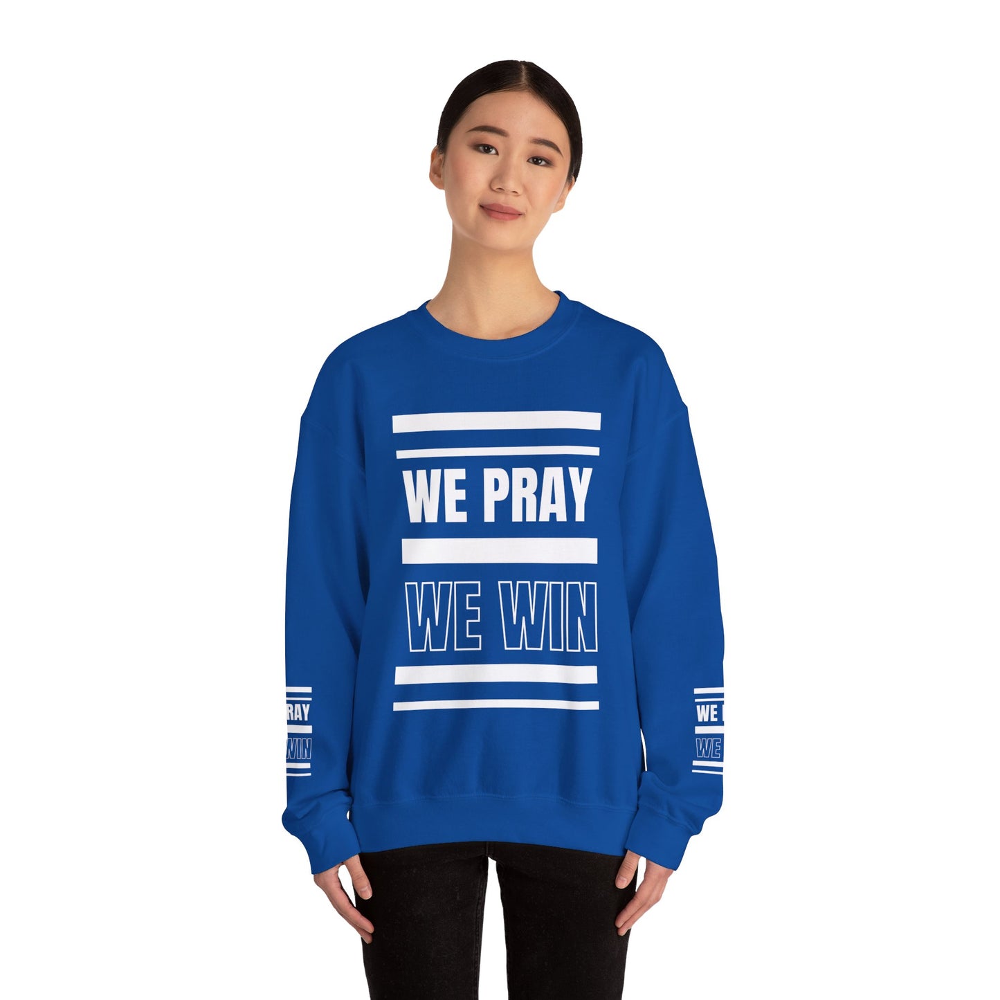 Inspirational 'WE PRAY WE WIN' Logo Crewneck Sweatshirt™ by Novelty Wonders