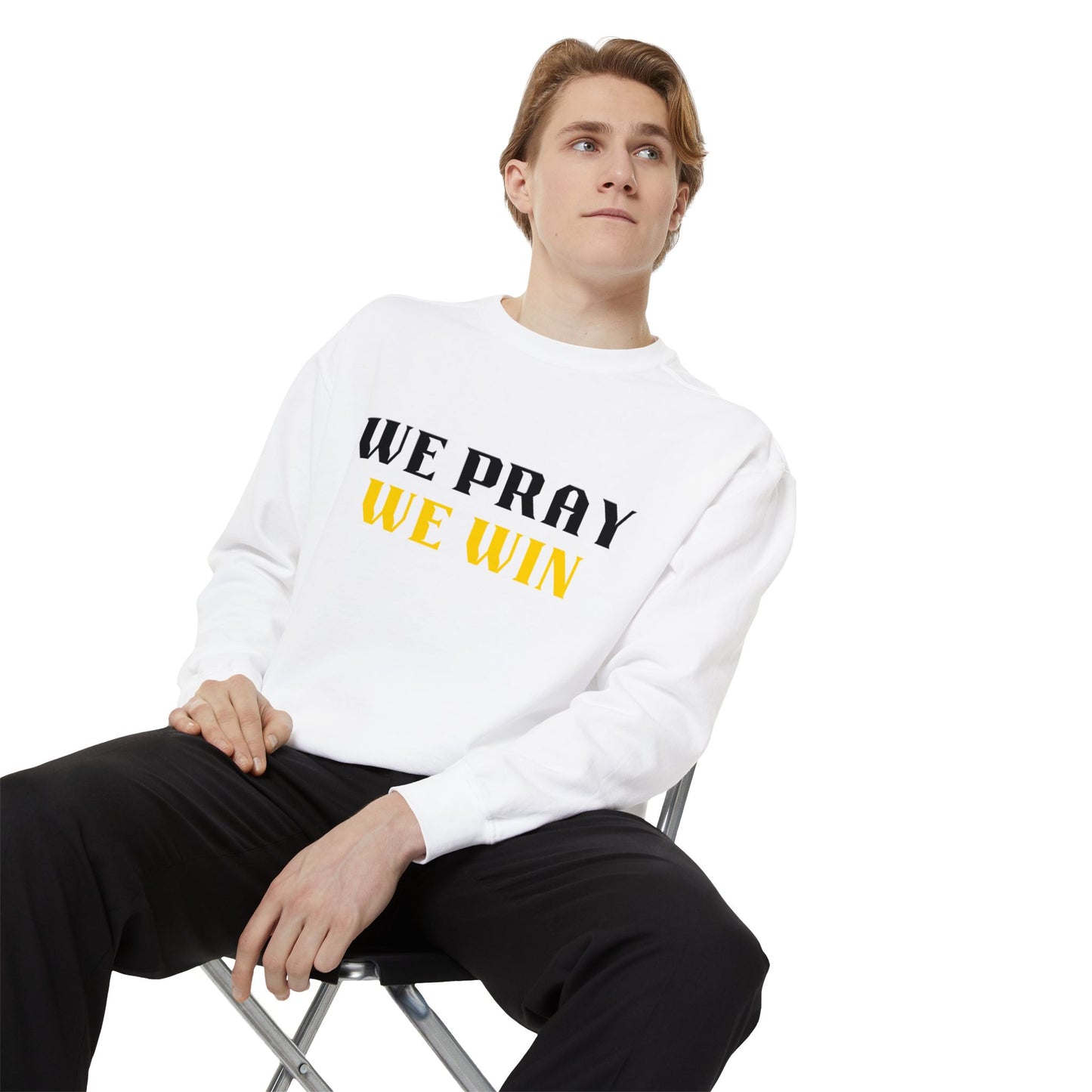 Inspirational 'WE PRAY WE WIN' Garment Dyed Sweatshirt by Novelty Wonders