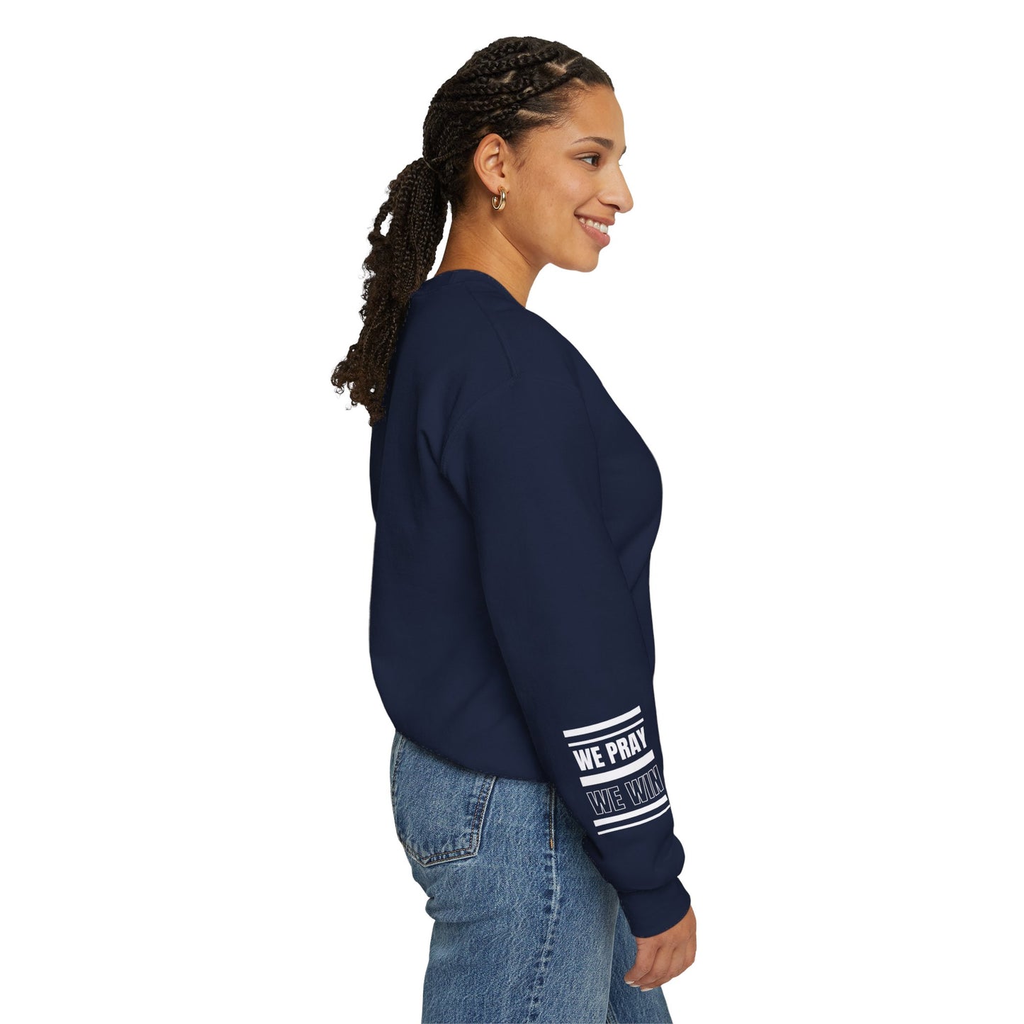 Inspirational 'WE PRAY WE WIN' Logo Crewneck Sweatshirt™ by Novelty Wonders