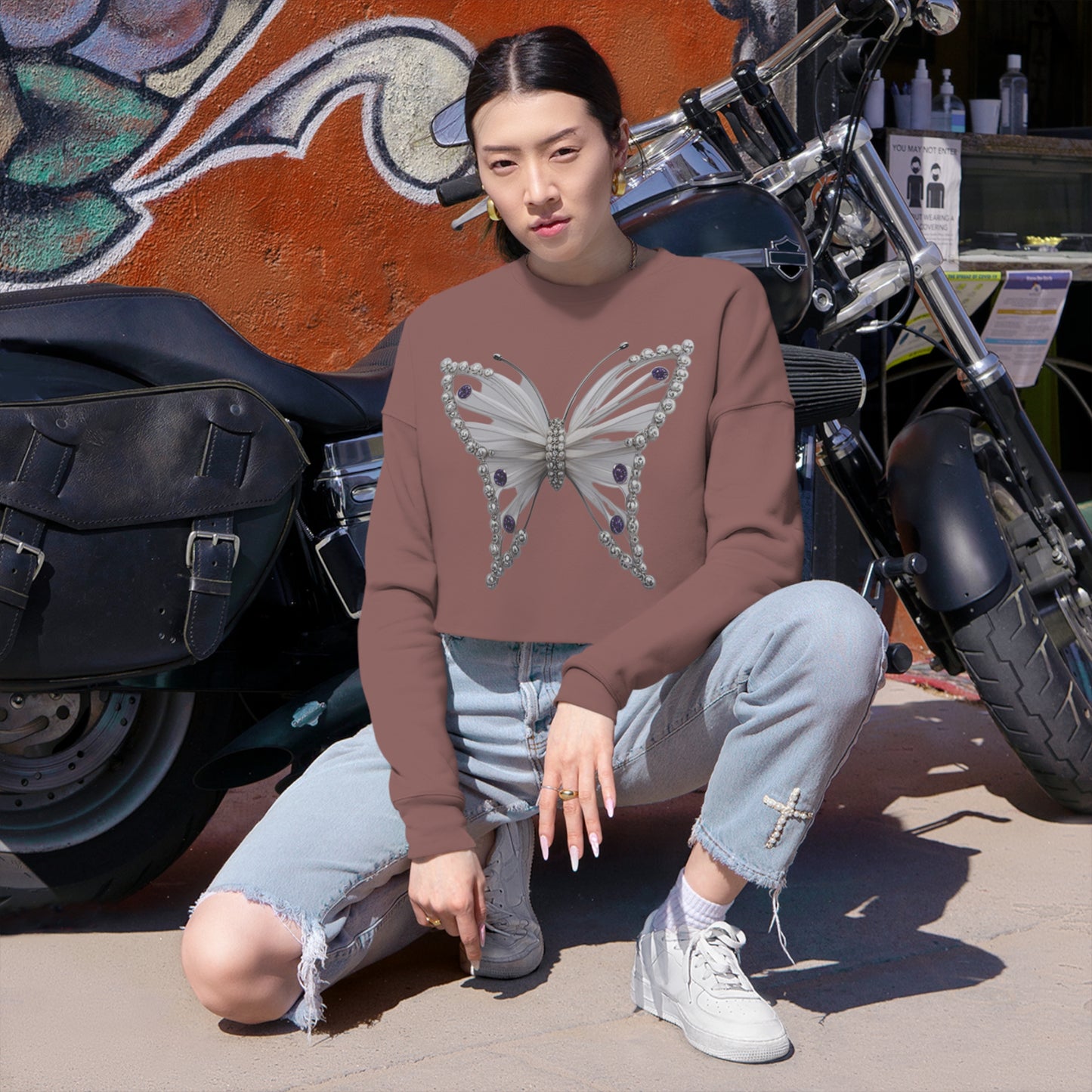 Premium 'Butterfly Design' Women's Cropped Sweatshirt by Novelty Wonders