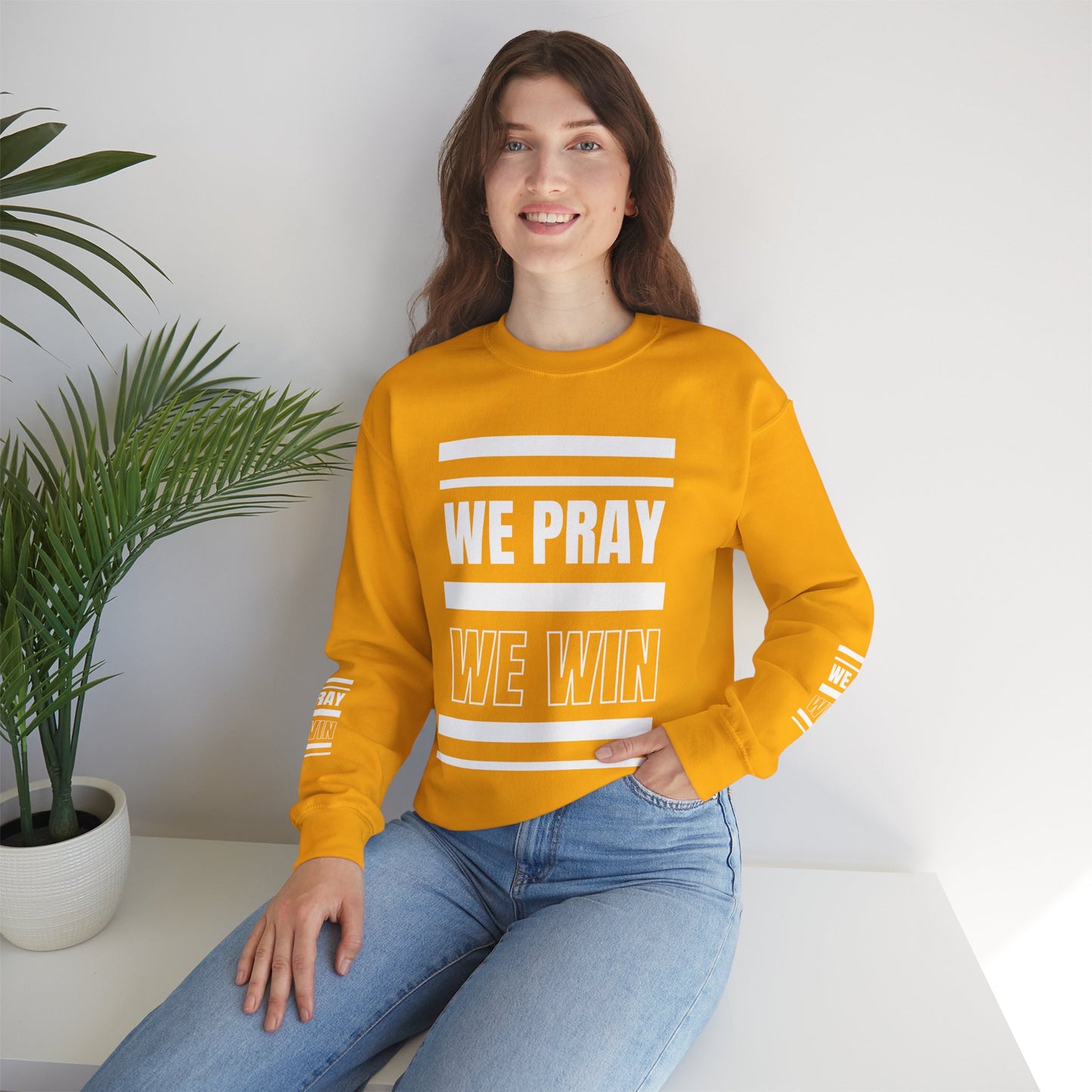 Inspirational 'WE PRAY WE WIN' Logo Crewneck Sweatshirt™ by Novelty Wonders