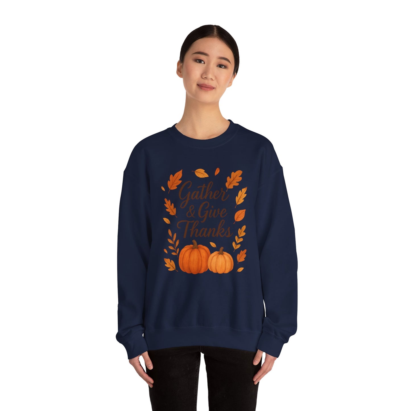 Gather & Give Thanks Pumpkin™ Crewneck Sweatshirt | Unisex Long Sleeve Thanksgiving Apparel