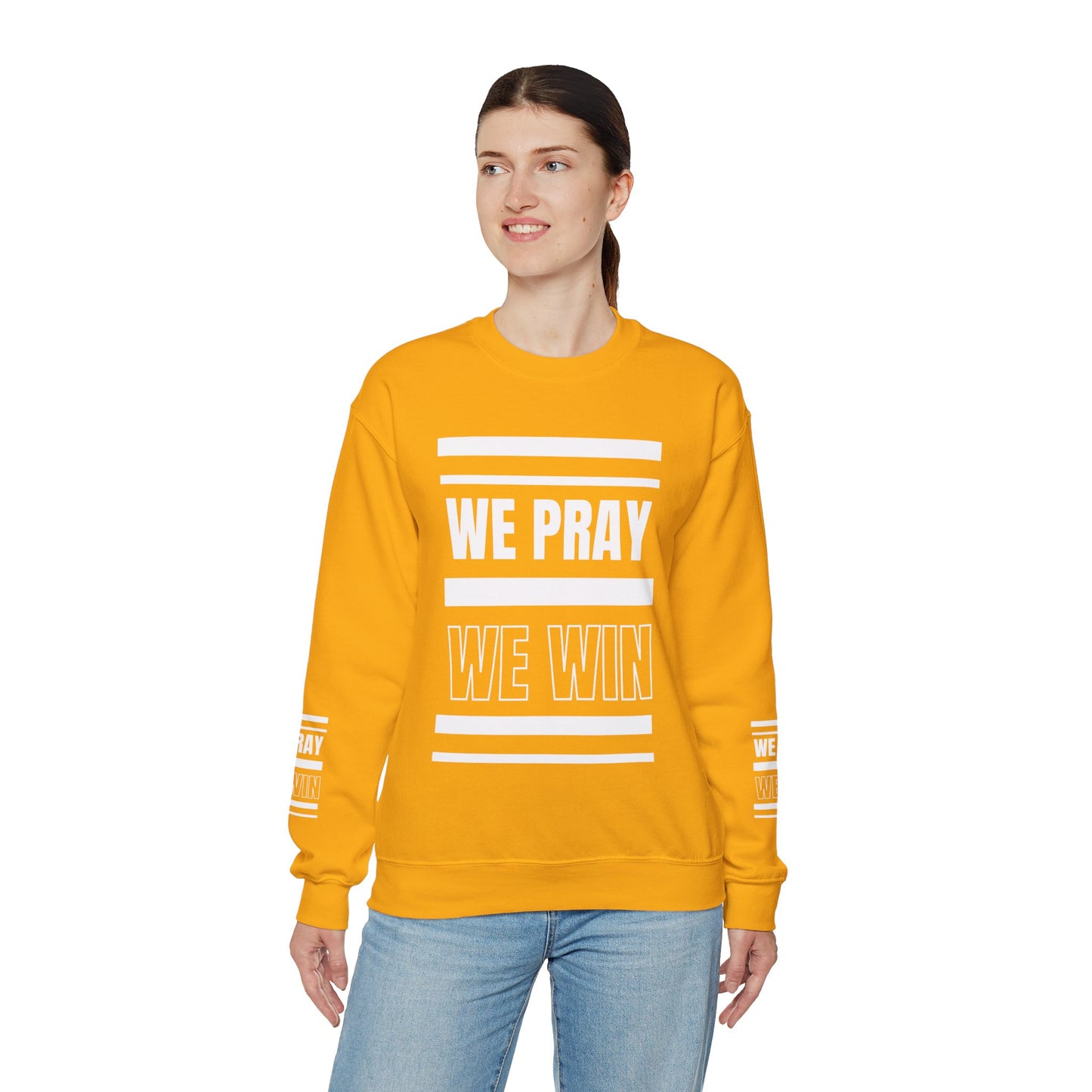 Inspirational 'WE PRAY WE WIN' Logo Crewneck Sweatshirt™ by Novelty Wonders