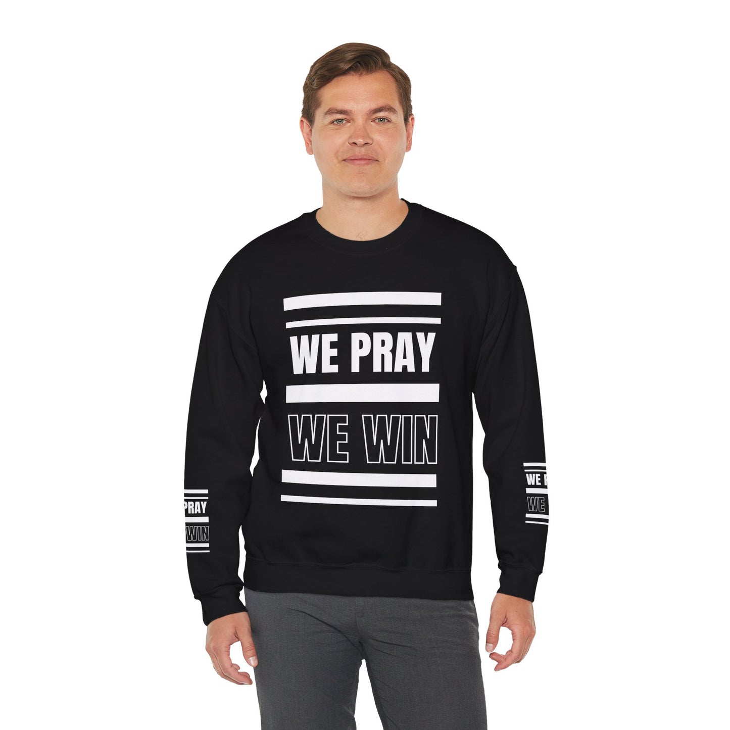 Inspirational 'WE PRAY WE WIN' Logo Crewneck Sweatshirt™ by Novelty Wonders