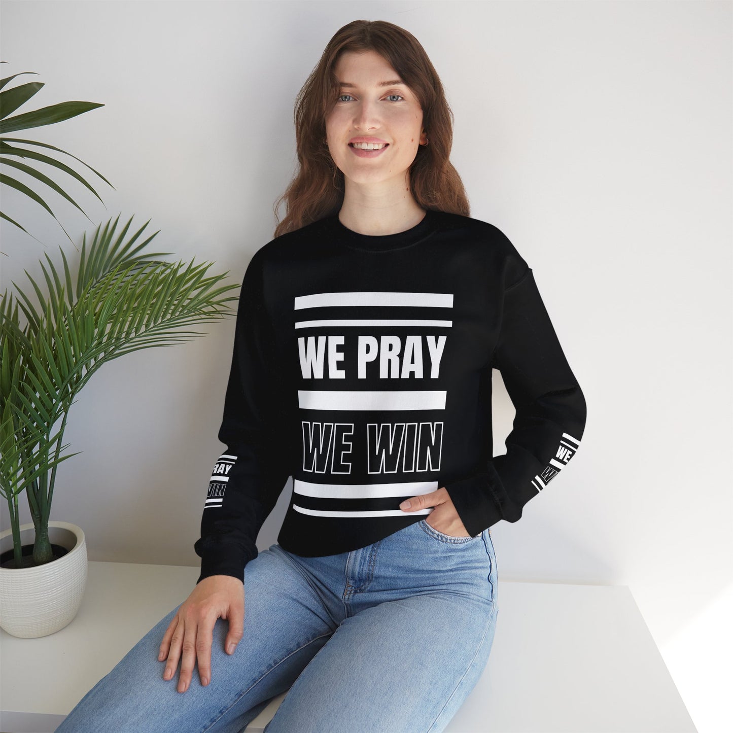 Inspirational 'WE PRAY WE WIN' Logo Crewneck Sweatshirt™ by Novelty Wonders