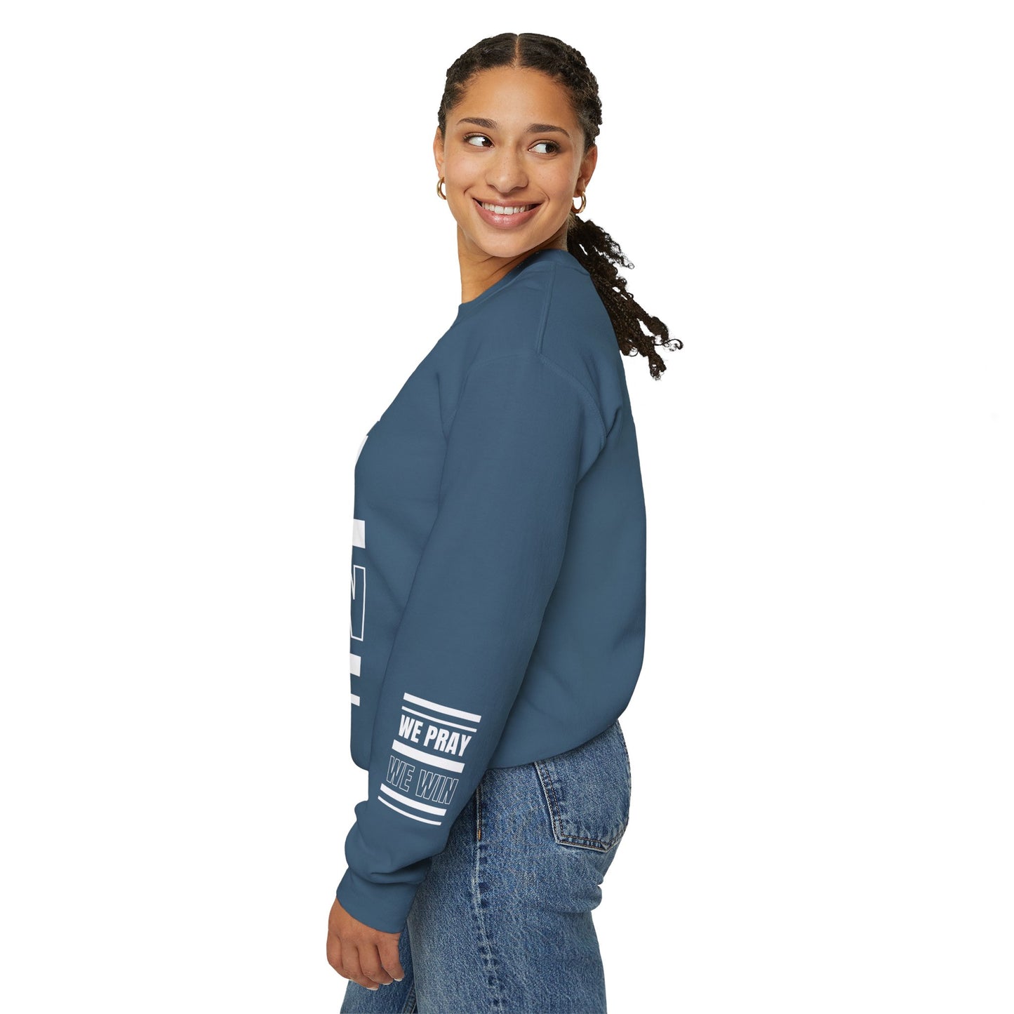 Inspirational 'WE PRAY WE WIN' Logo Crewneck Sweatshirt™ by Novelty Wonders