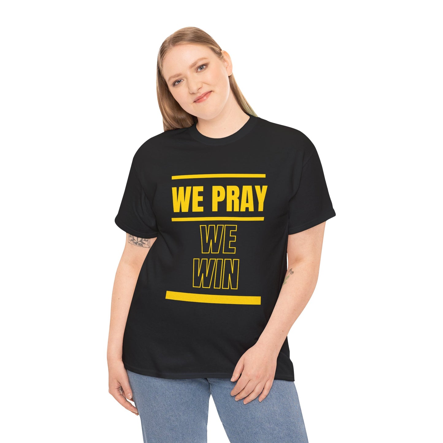 Inspirational 'WE PRAY WE WIN' Heavy Cotton T-Shirt™ by Novelty Wonders