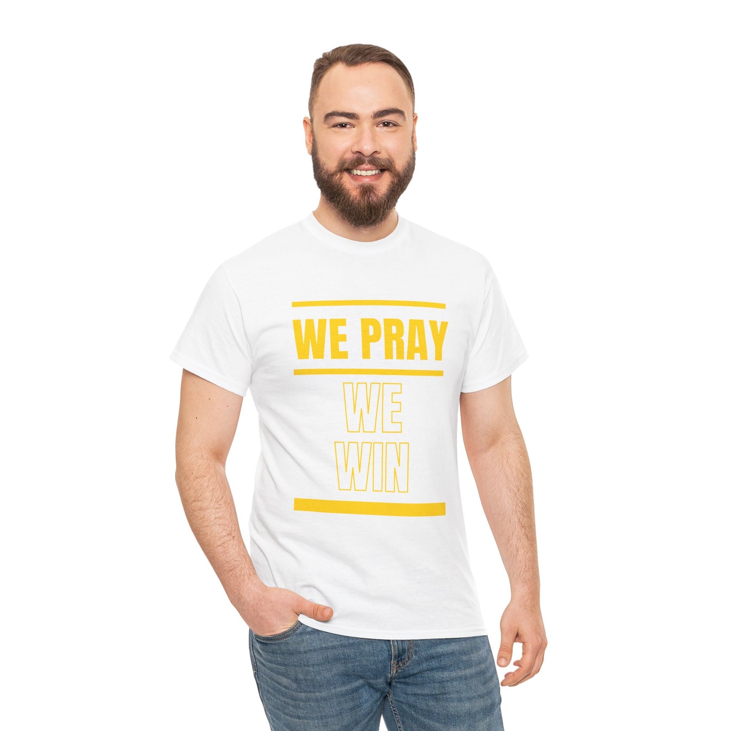 Inspirational 'WE PRAY WE WIN' Heavy Cotton T-Shirt™ by Novelty Wonders