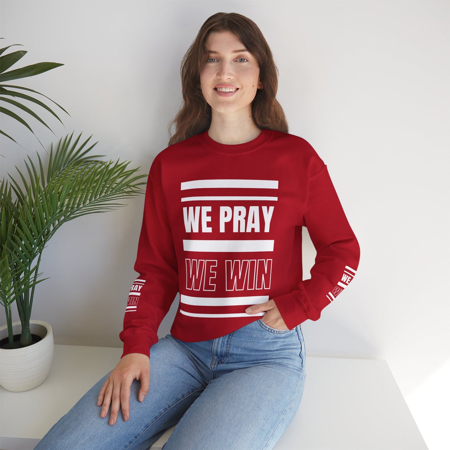 Inspirational 'WE PRAY WE WIN' Logo Crewneck Sweatshirt™ by Novelty Wonders