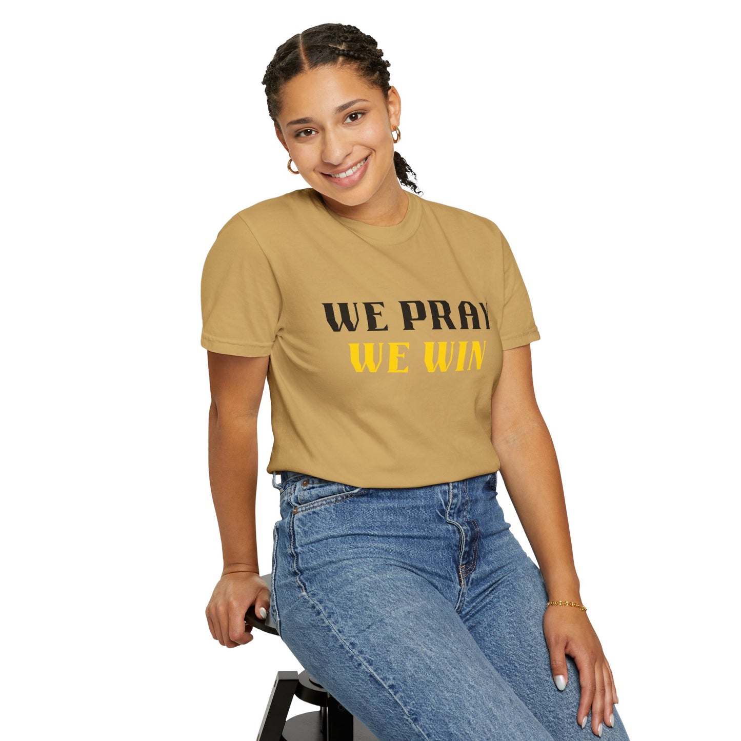 Inspirational 'WE PRAY WE WIN' Garment-Dyed T-Shirt by Novelty Wonders