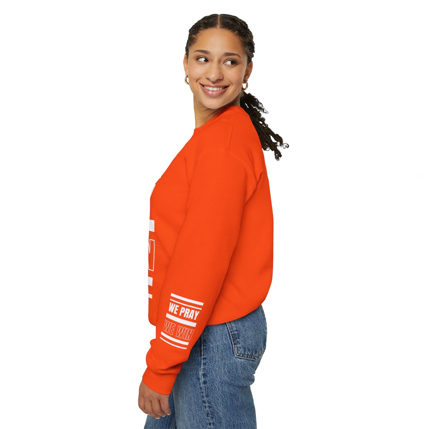 Inspirational 'WE PRAY WE WIN' Logo Crewneck Sweatshirt™ by Novelty Wonders