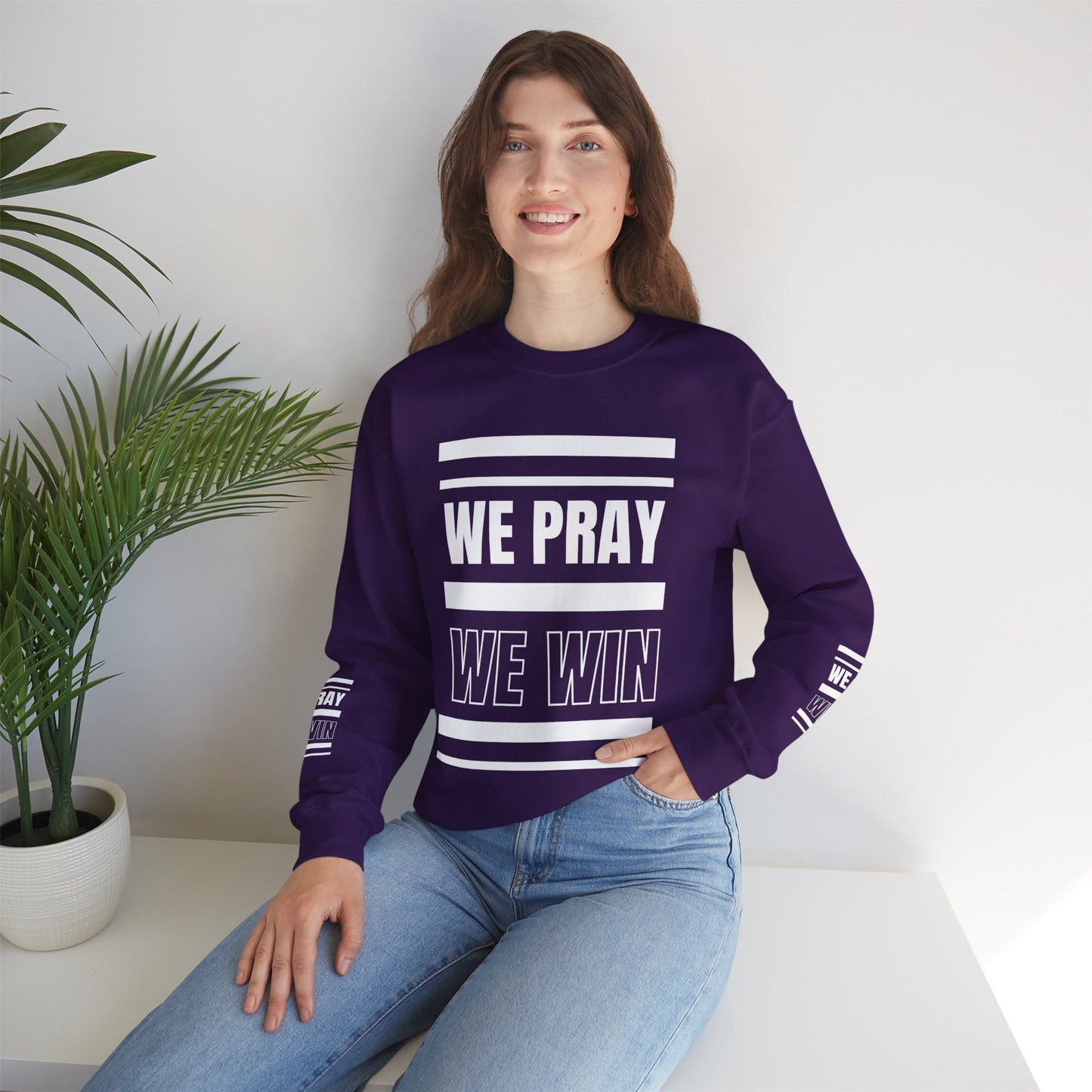 Inspirational 'WE PRAY WE WIN' Logo Crewneck Sweatshirt™ by Novelty Wonders