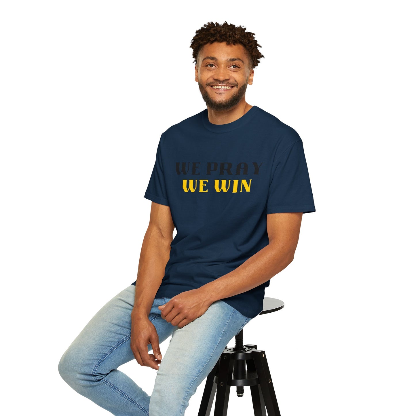 Inspirational 'WE PRAY WE WIN' Garment-Dyed T-Shirt by Novelty Wonders